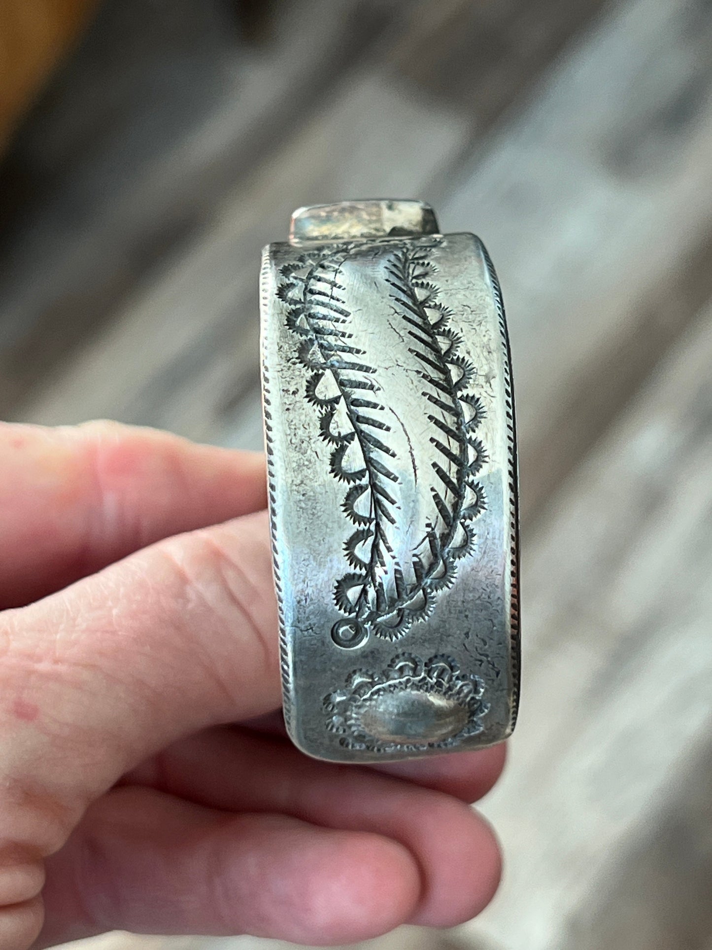 Hand Forged Old Pawn Sterling Silver & Turquoise Ingot Cuff Bracelet by Santa Fe Artist, Buffalo, The Zephyr