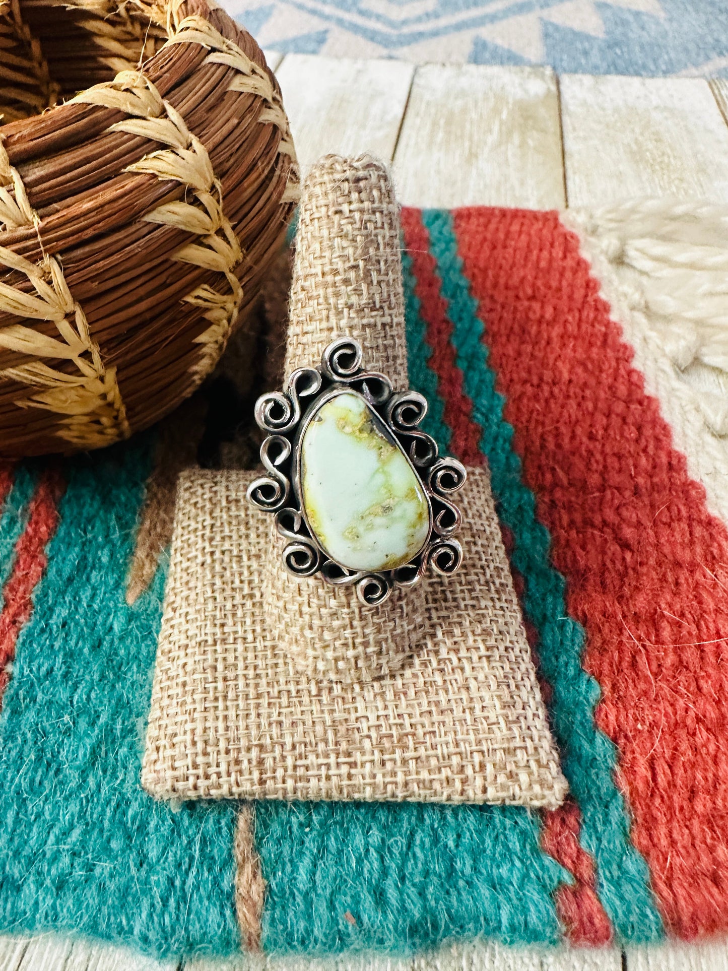 Handcrafted Carico Lake Turquoise & Sterling Silver Ring size 8