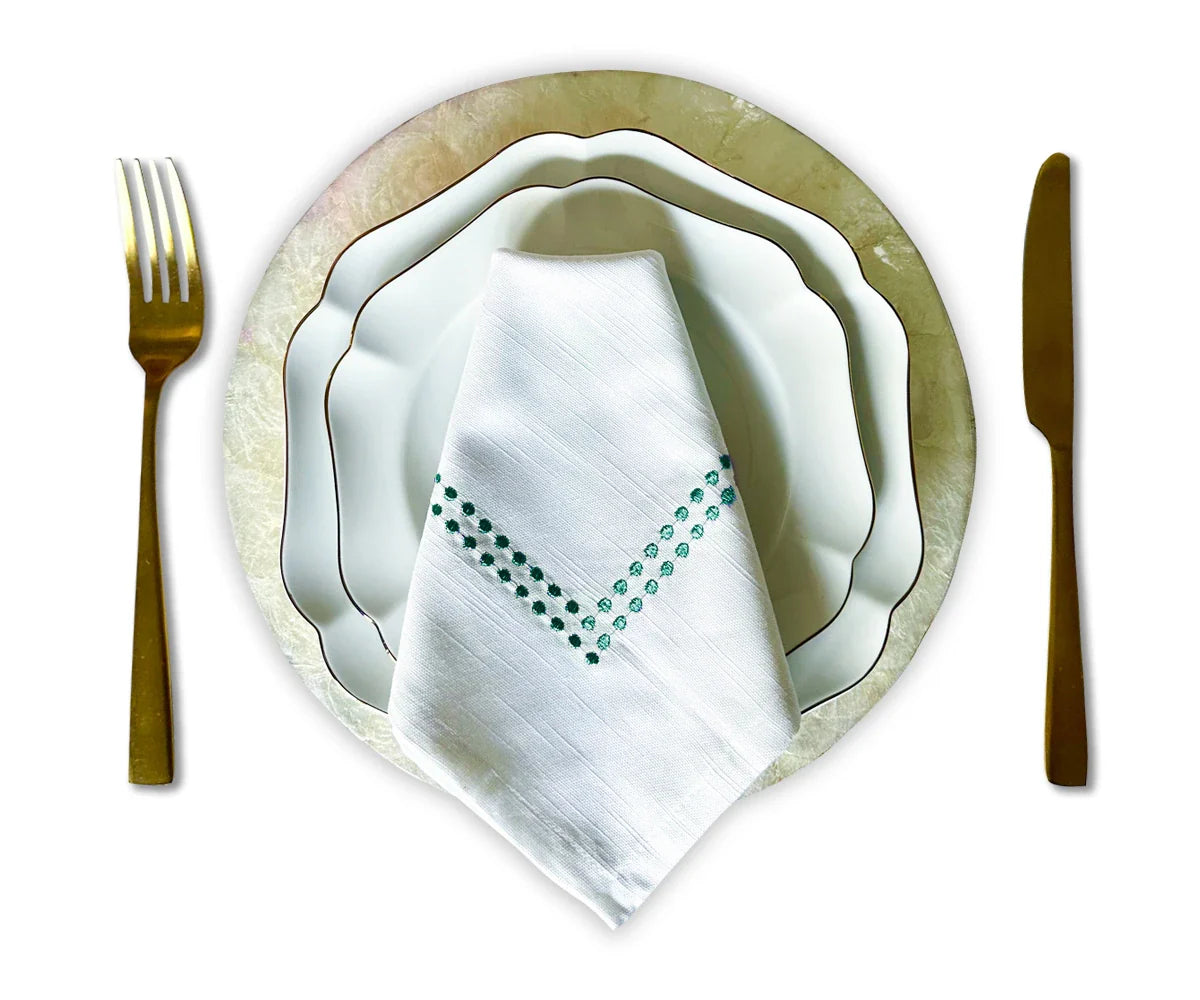 Green Cloth Napkins - Pearls Napkins