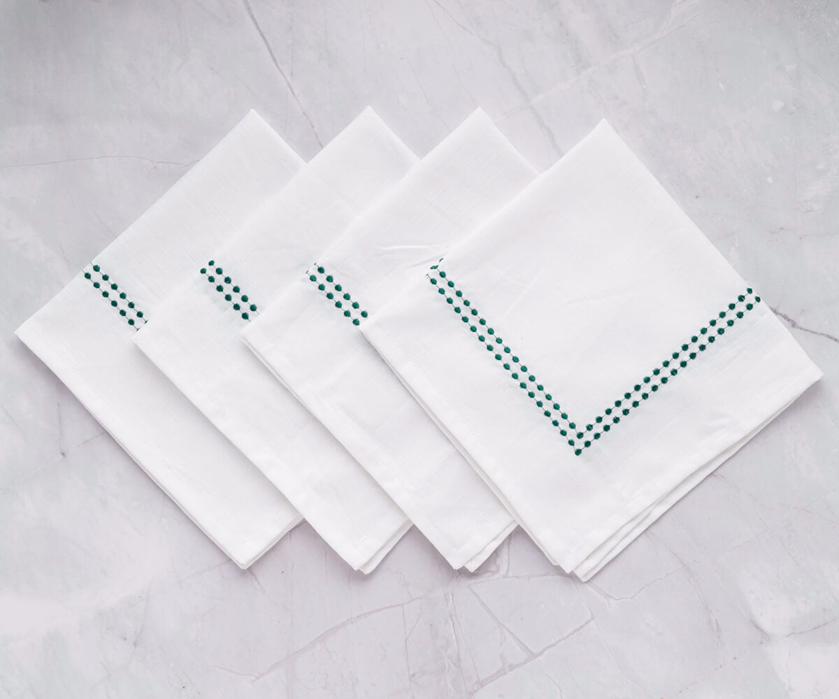 Green Cloth Napkins - Pearls Napkins