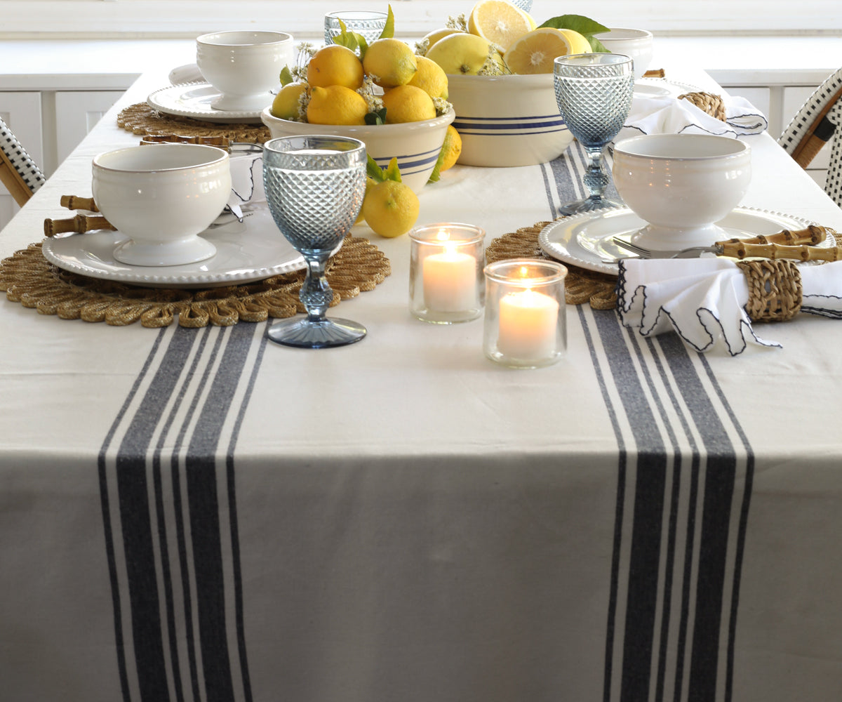 Navy Blue Striped Tablecloth