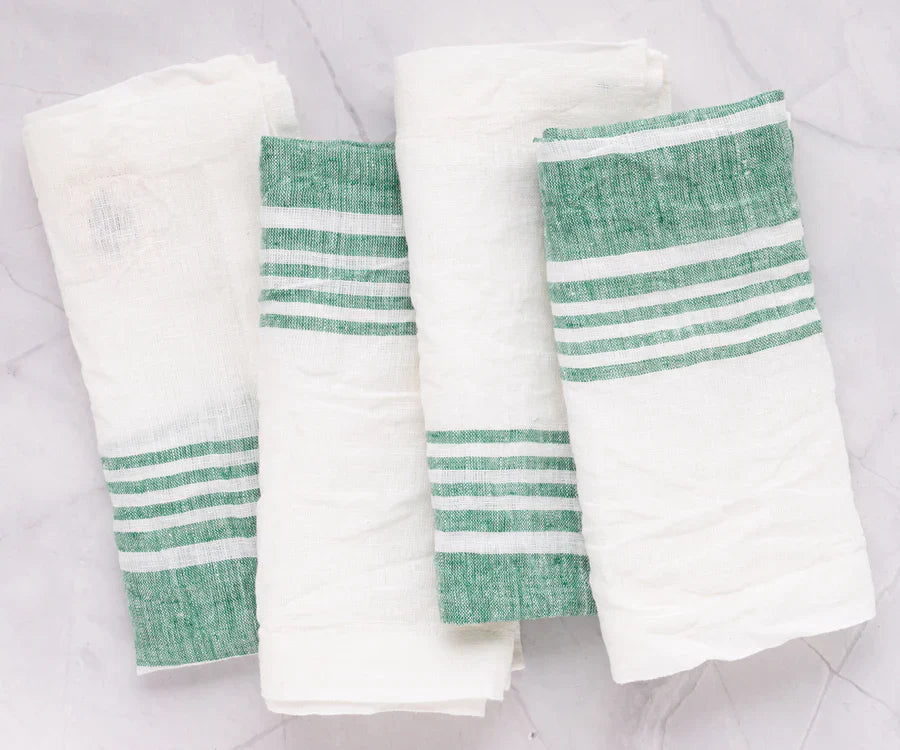 Green Striped Napkins Set of 4, 8 & More