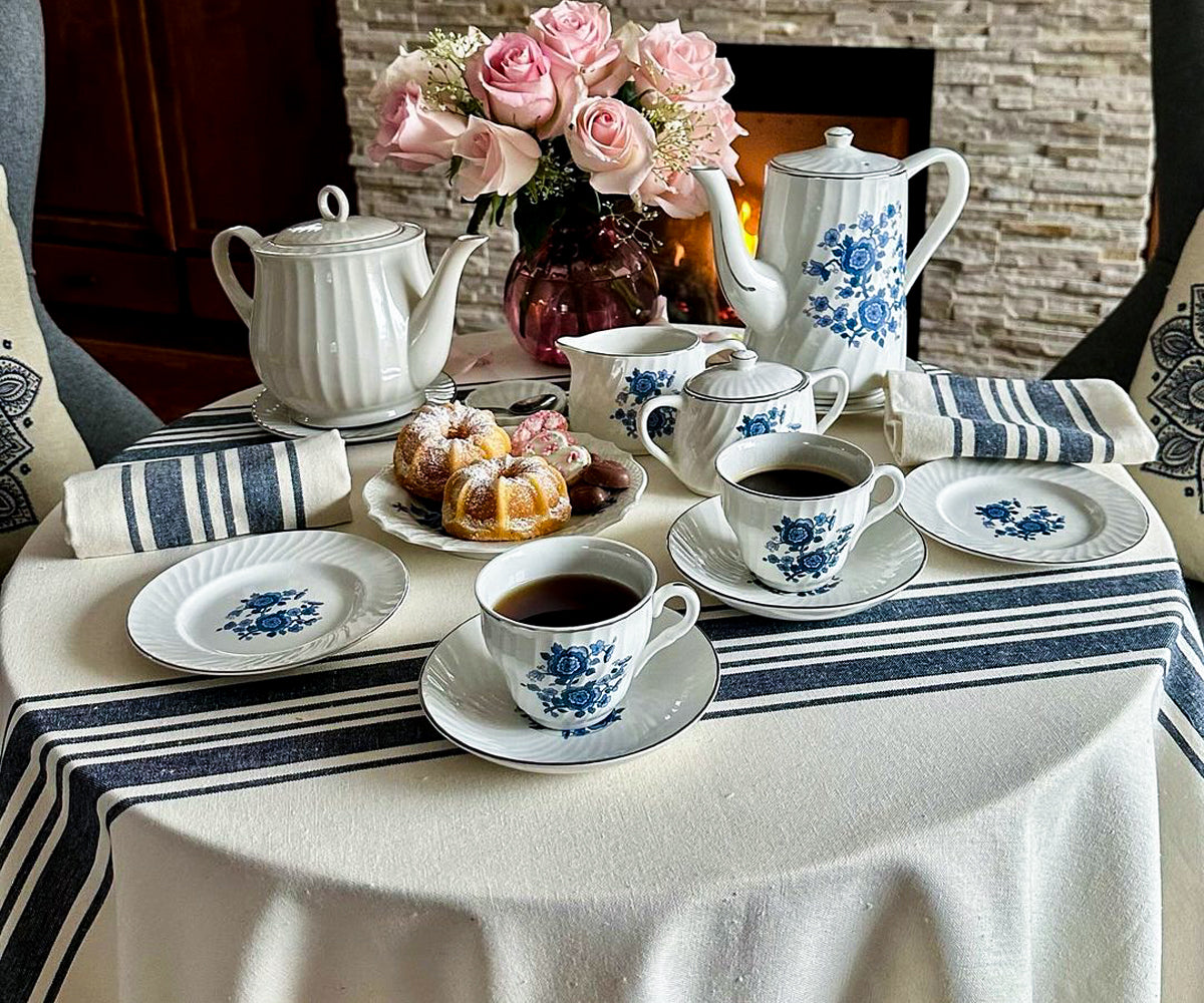 Navy Blue Striped Round Tablecloth