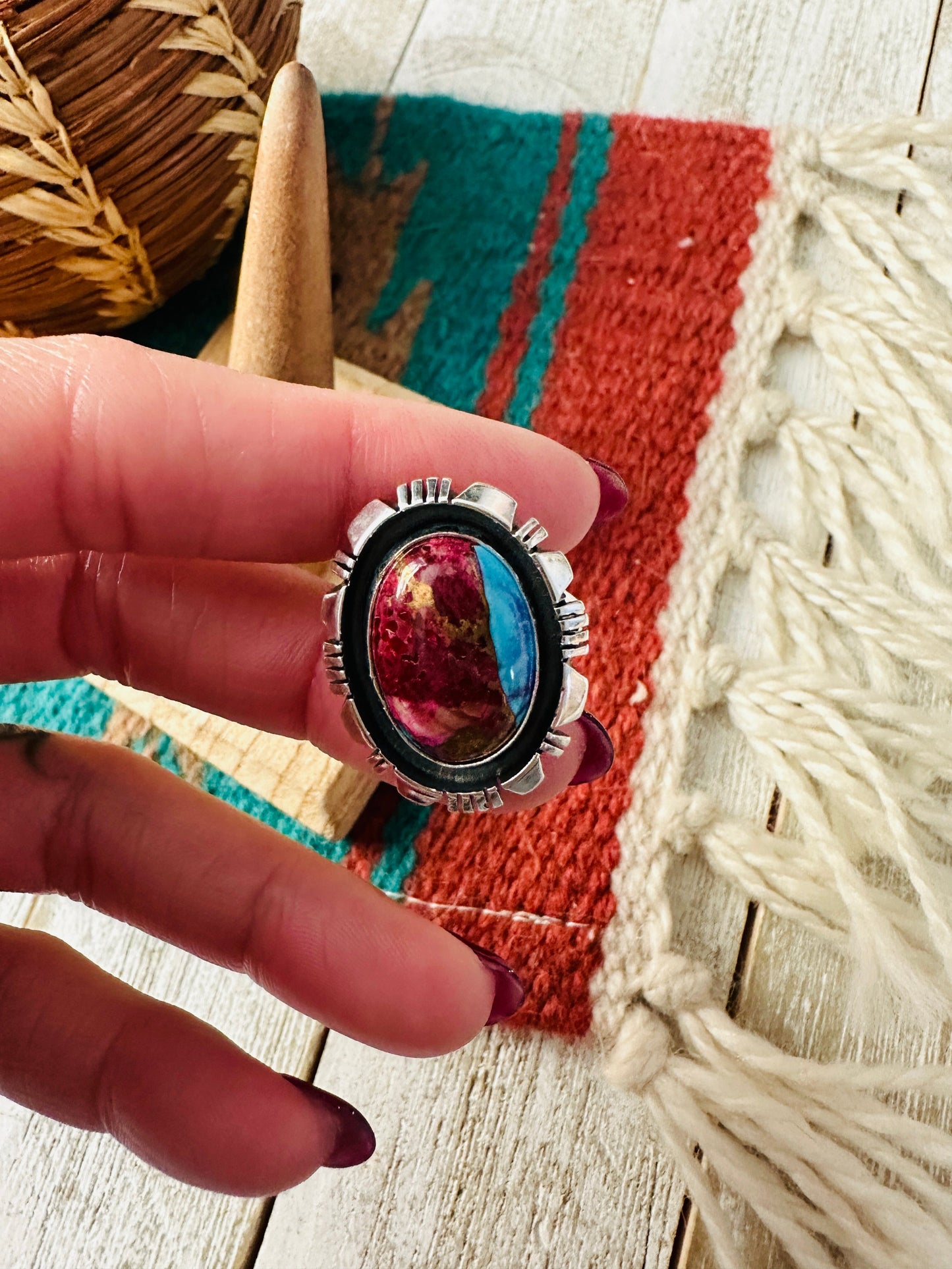 Handcrafted Sterling Silver & Pink Dream Mojave Adjustable Ring