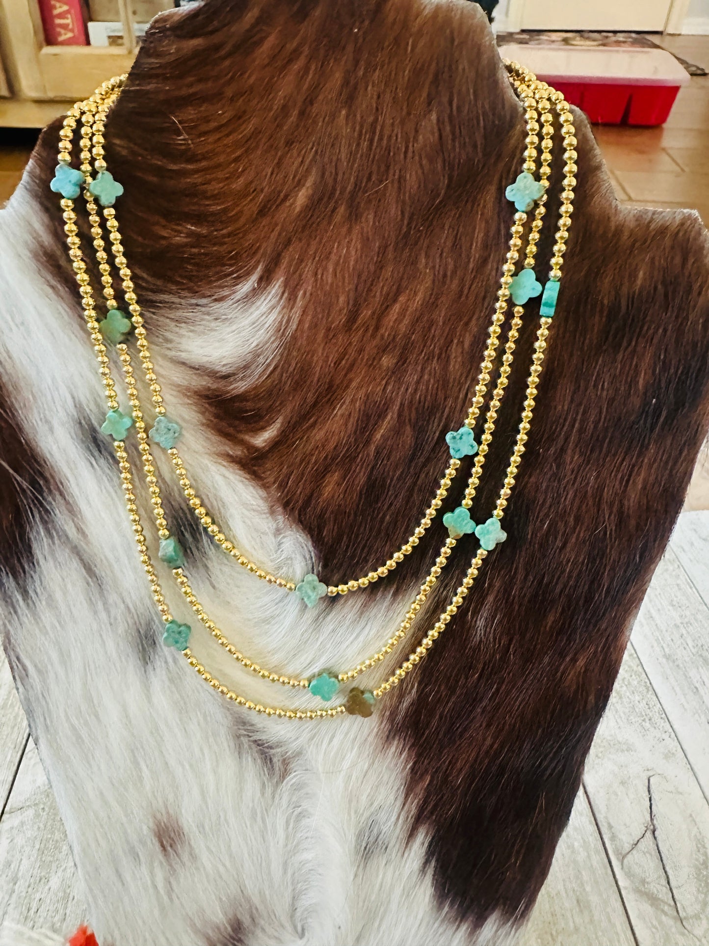 Handcrafted Gold Plated Sterling Silver & Turquoise Cle’vara Beaded Necklace