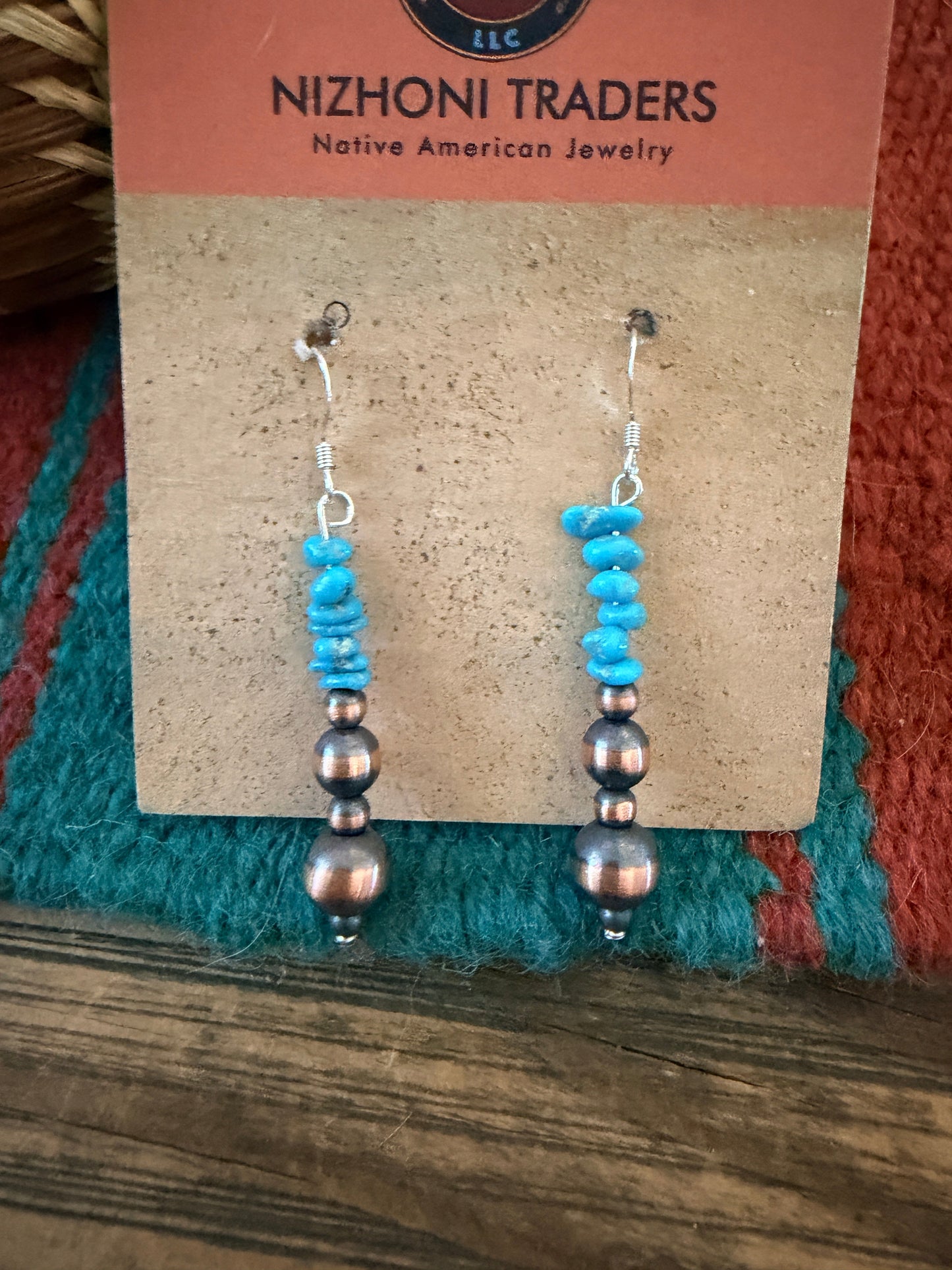 Handcrafted Copper & Turquoise Beaded Dangle Earrings