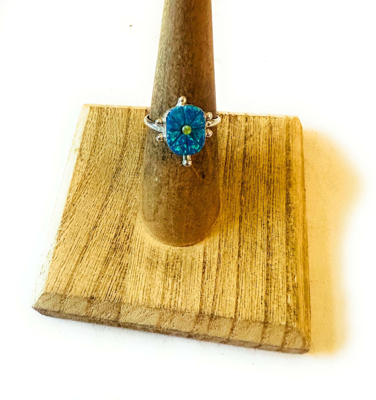 Handcrafted Sterling Silver & Blue and Yellow Opal Turtle Ring Size 6