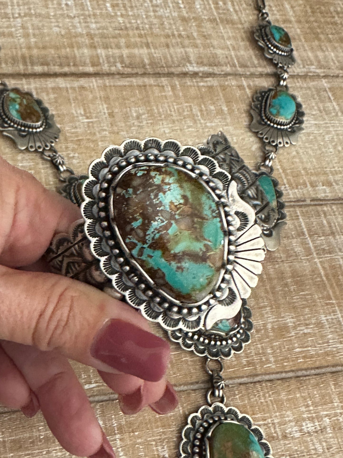 Charles Johnson Handcrafted Royston Turquoise & Sterling Silver Necklace, Bracelet and Ring Set Signed
