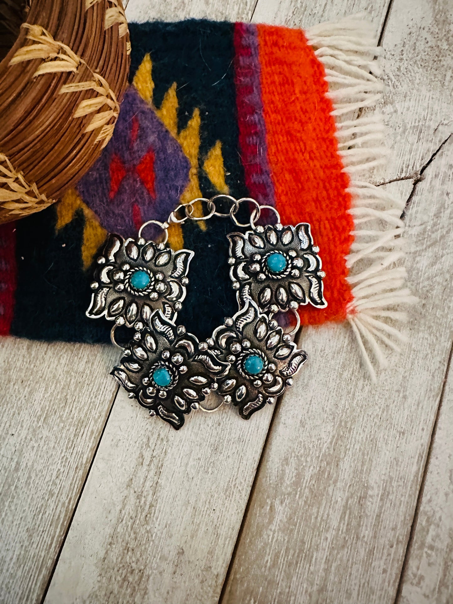 Handcrafted Turquoise & Sterling Silver Concho Link Bracelet