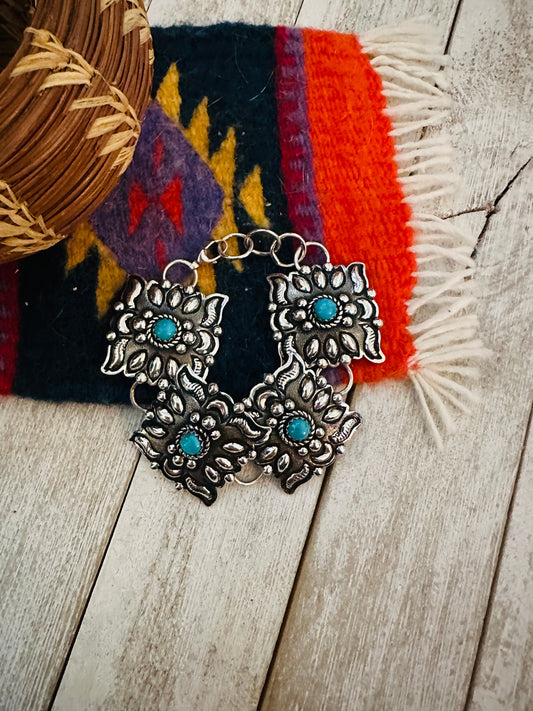 Handcrafted Turquoise & Sterling Silver Concho Link Bracelet