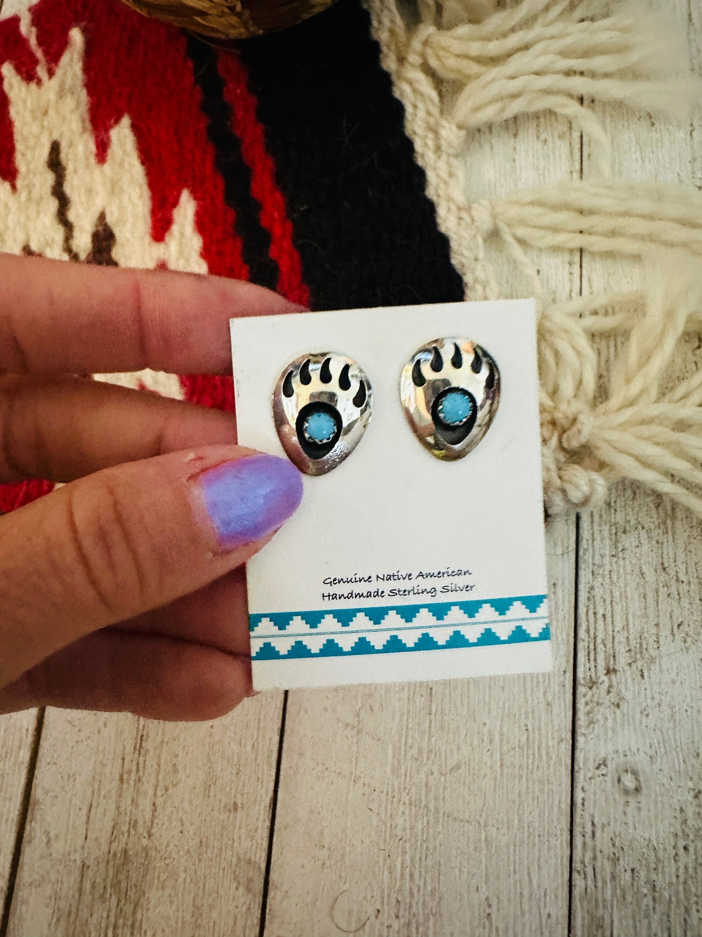 Handcrafted Sterling Silver And Turquoise Bear Paw Post Earrings