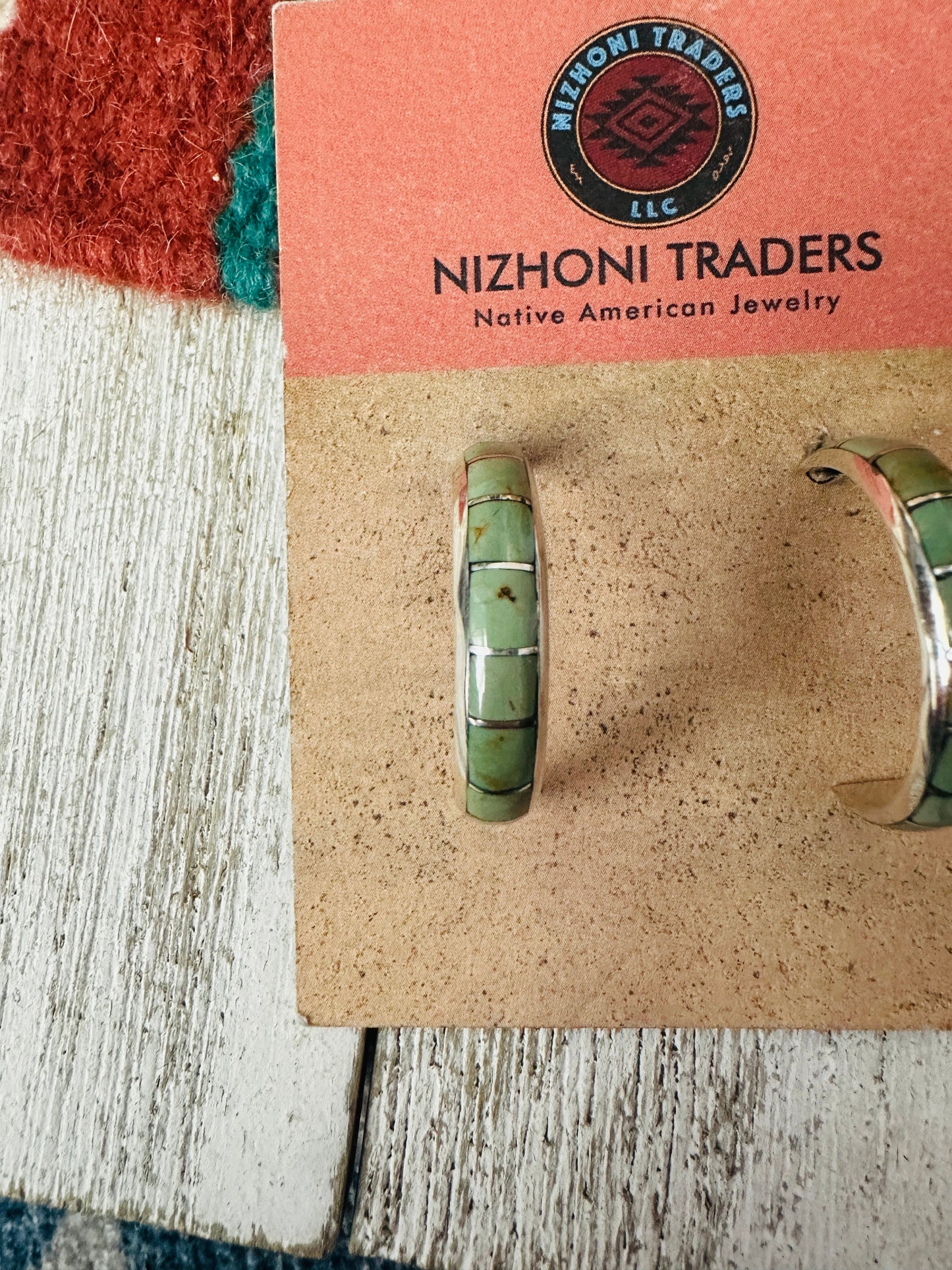 Handcrafted Turquoise & Sterling Silver Inlay Hoop Earrings