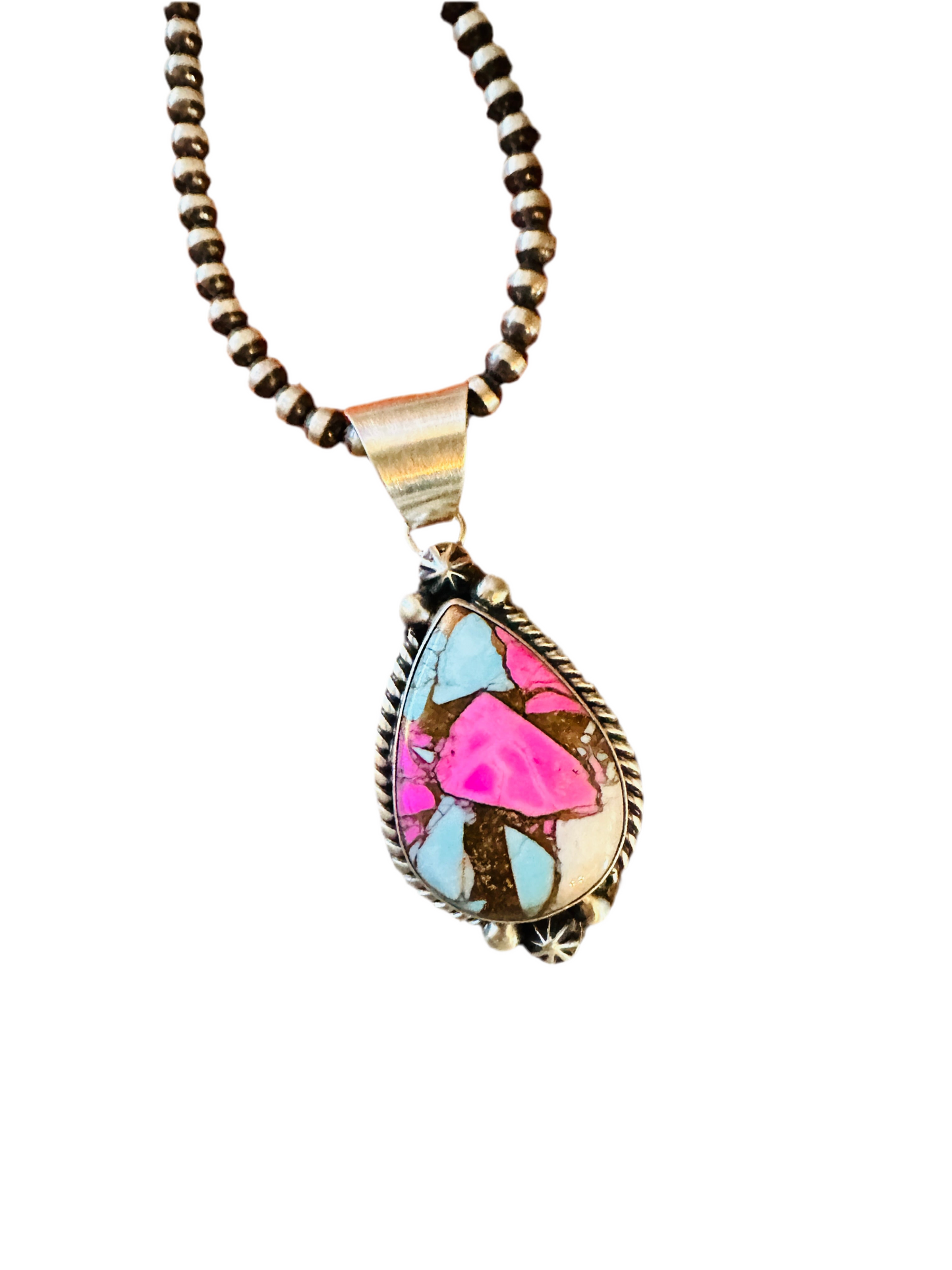 Handcrafted Cotton Candy & Sterling Silver Teardrop Pendant