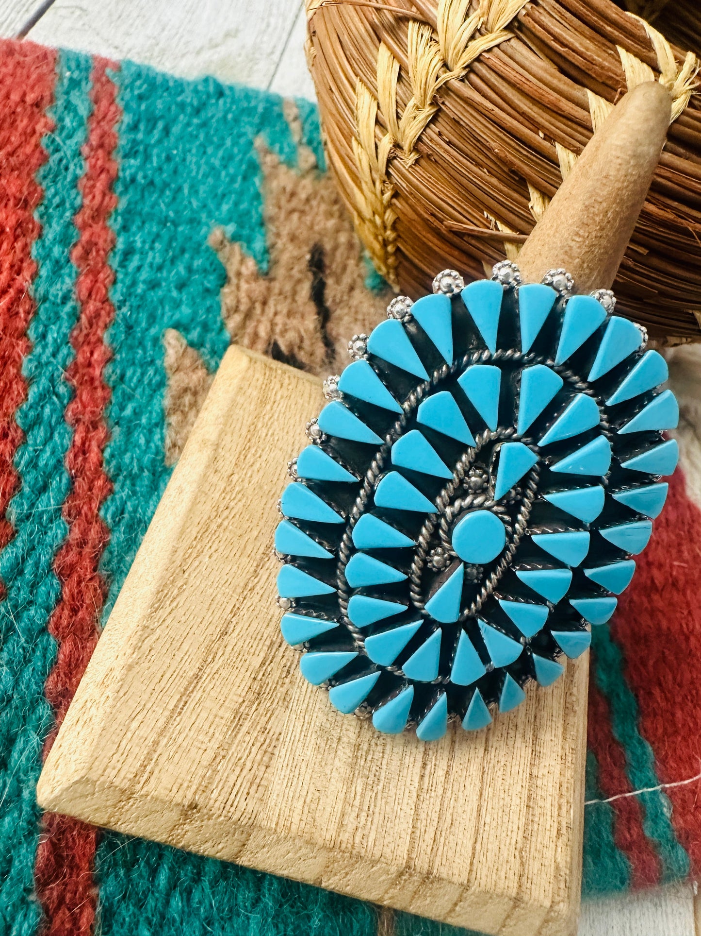 Handcrafted Sterling Silver & Turquoise Cluster Ring