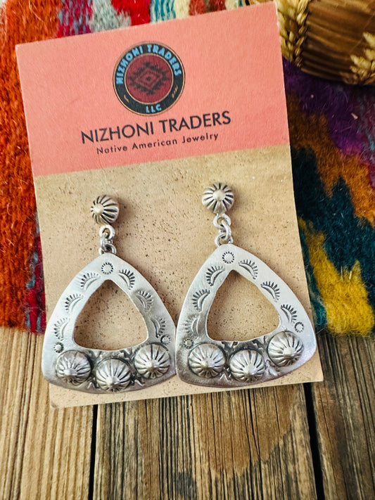 Handcrafted Sterling Silver Concho Dangle Earrings