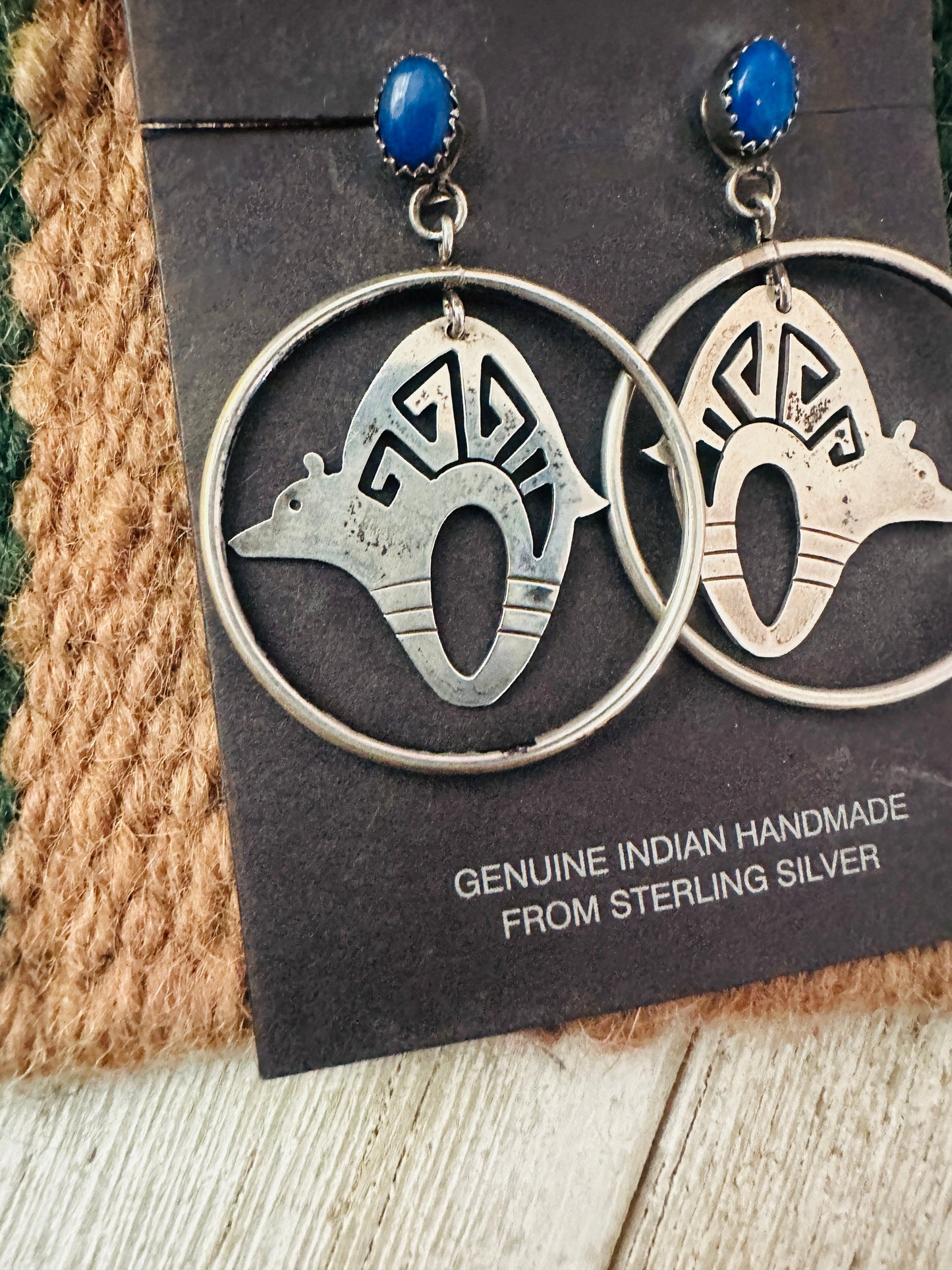 Handcrafted Old Pawn Sterling Silver & Lapis Fetish Bear Dangle Earrings