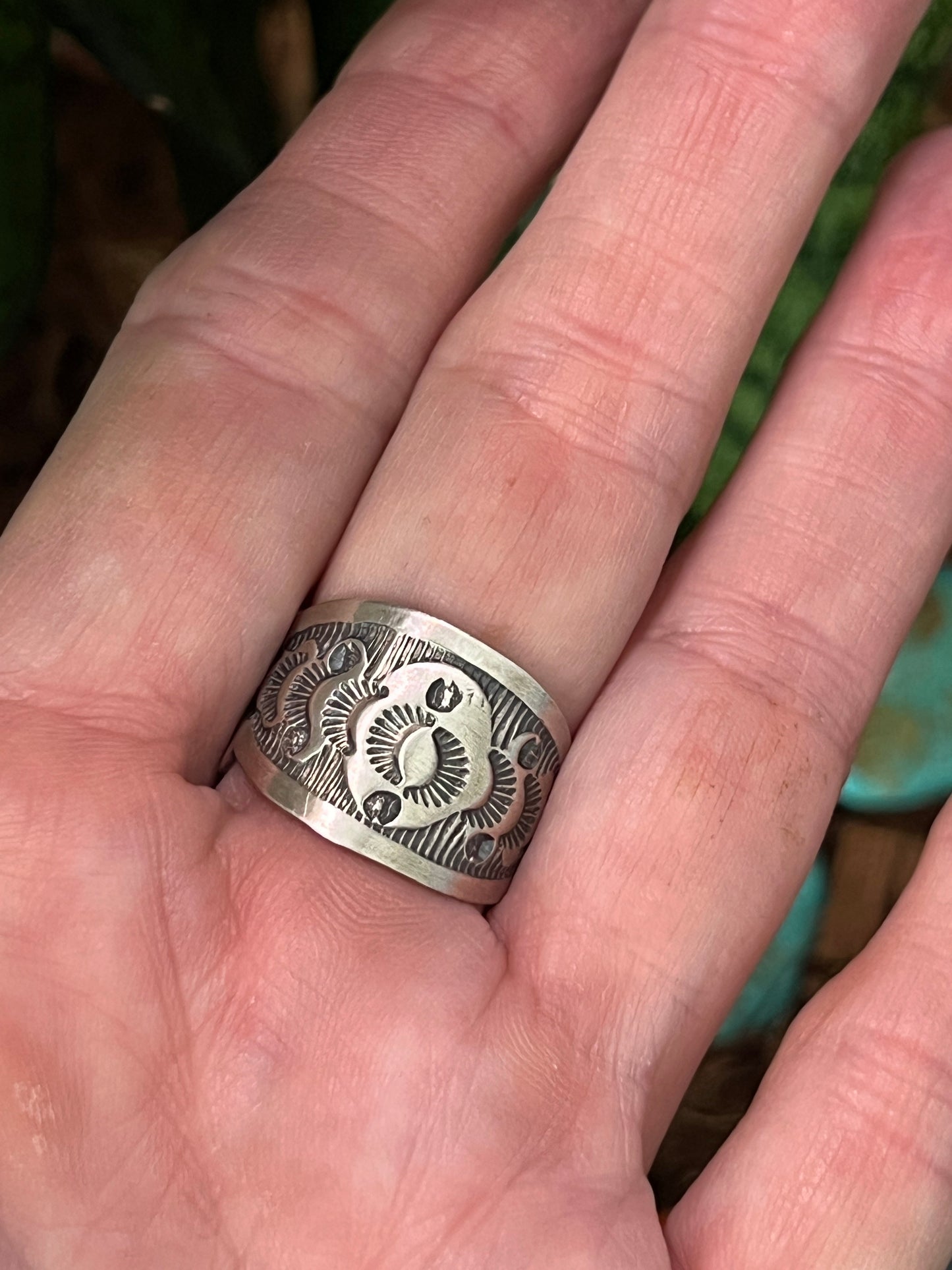 Handcrafted Sterling Silver and Natural Kingman Web Ring by Boyd Ashley, Size 8