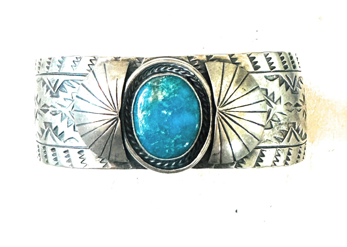Handcrafted Hand Stamped Sterling Silver & Turquoise Cuff Bracelet