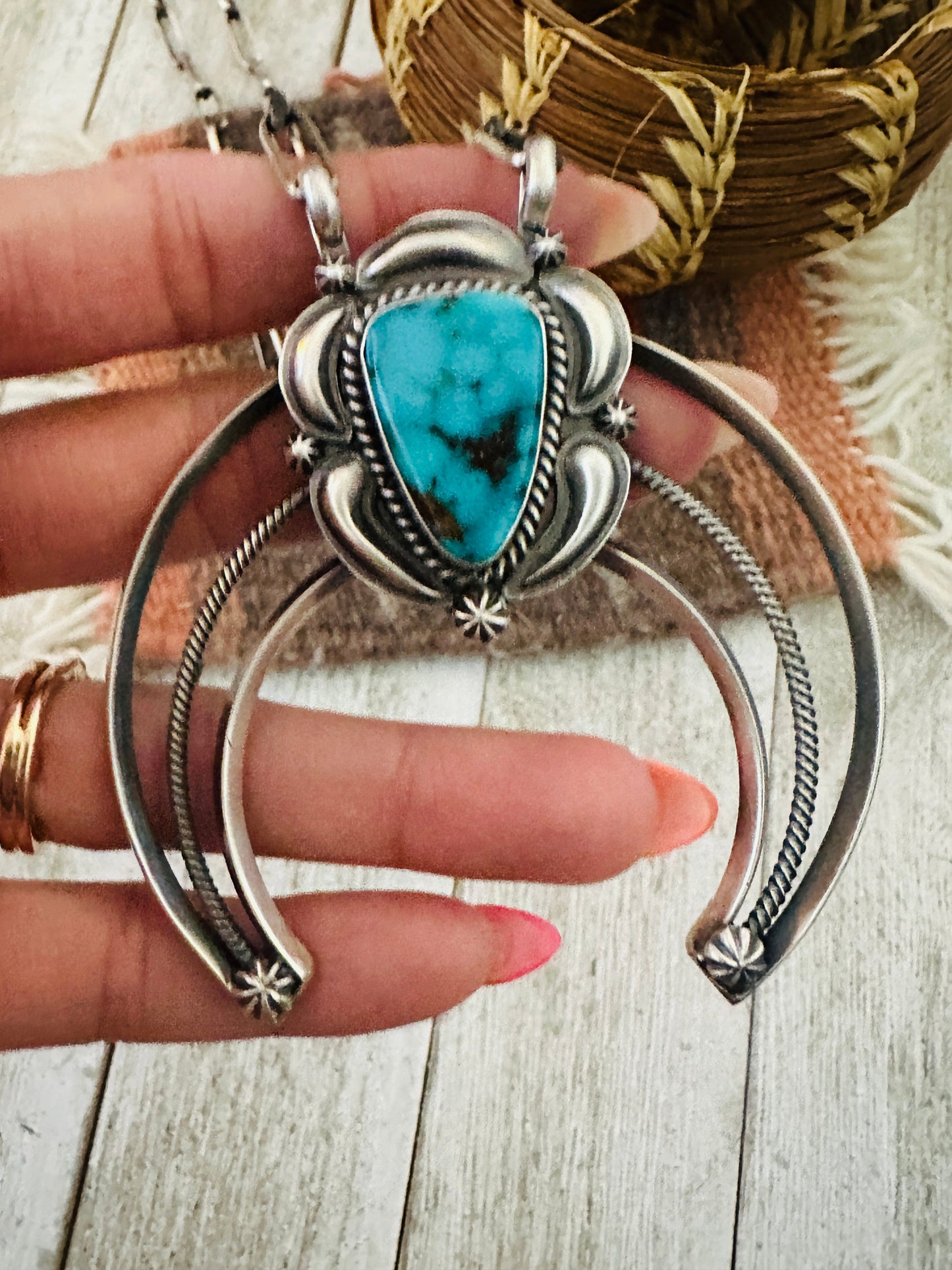Handcrafted Sterling Silver & Turquoise Naja Chain Necklace