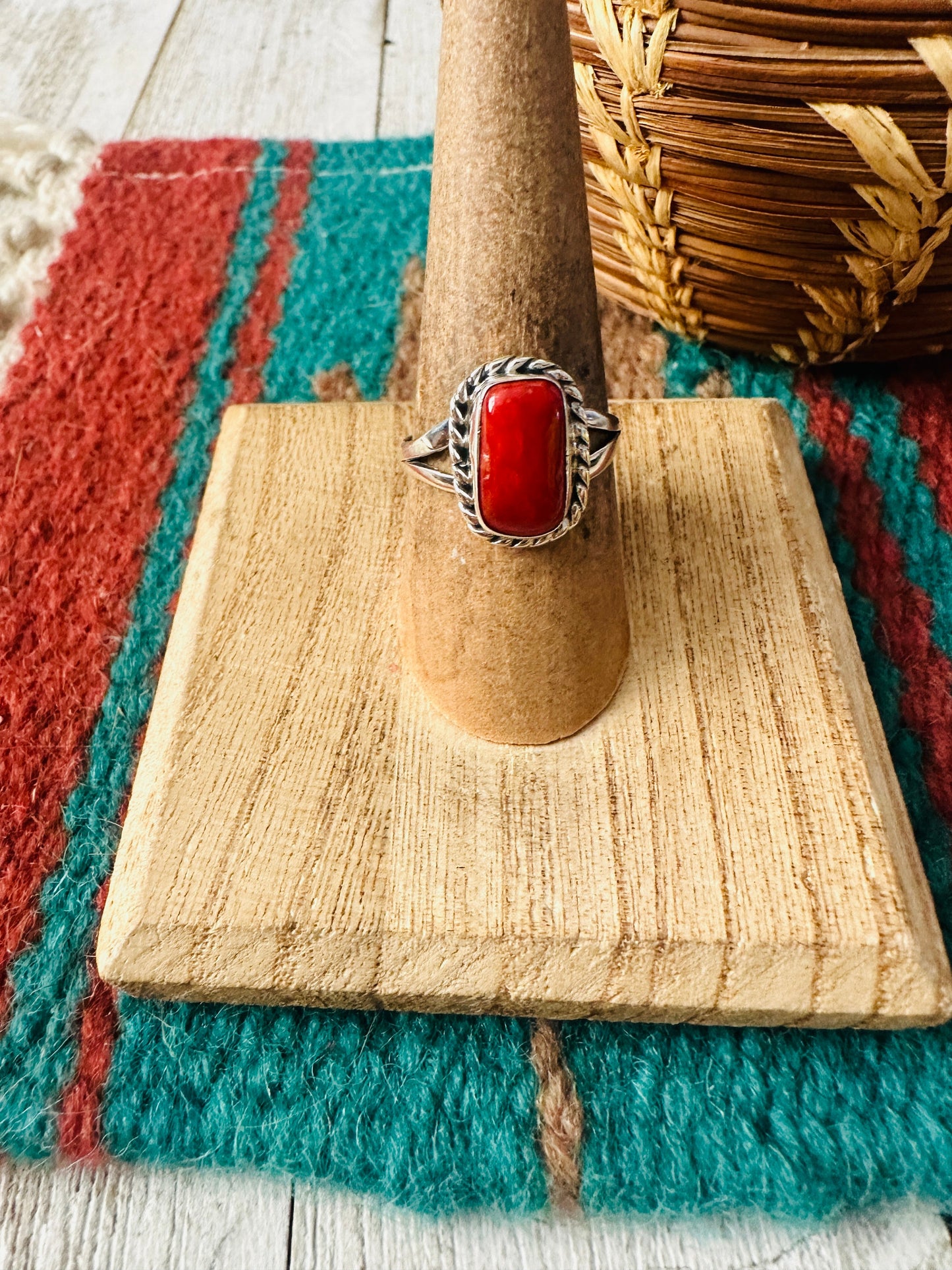 Navajo Coral & Sterling Silver Ring Size 7