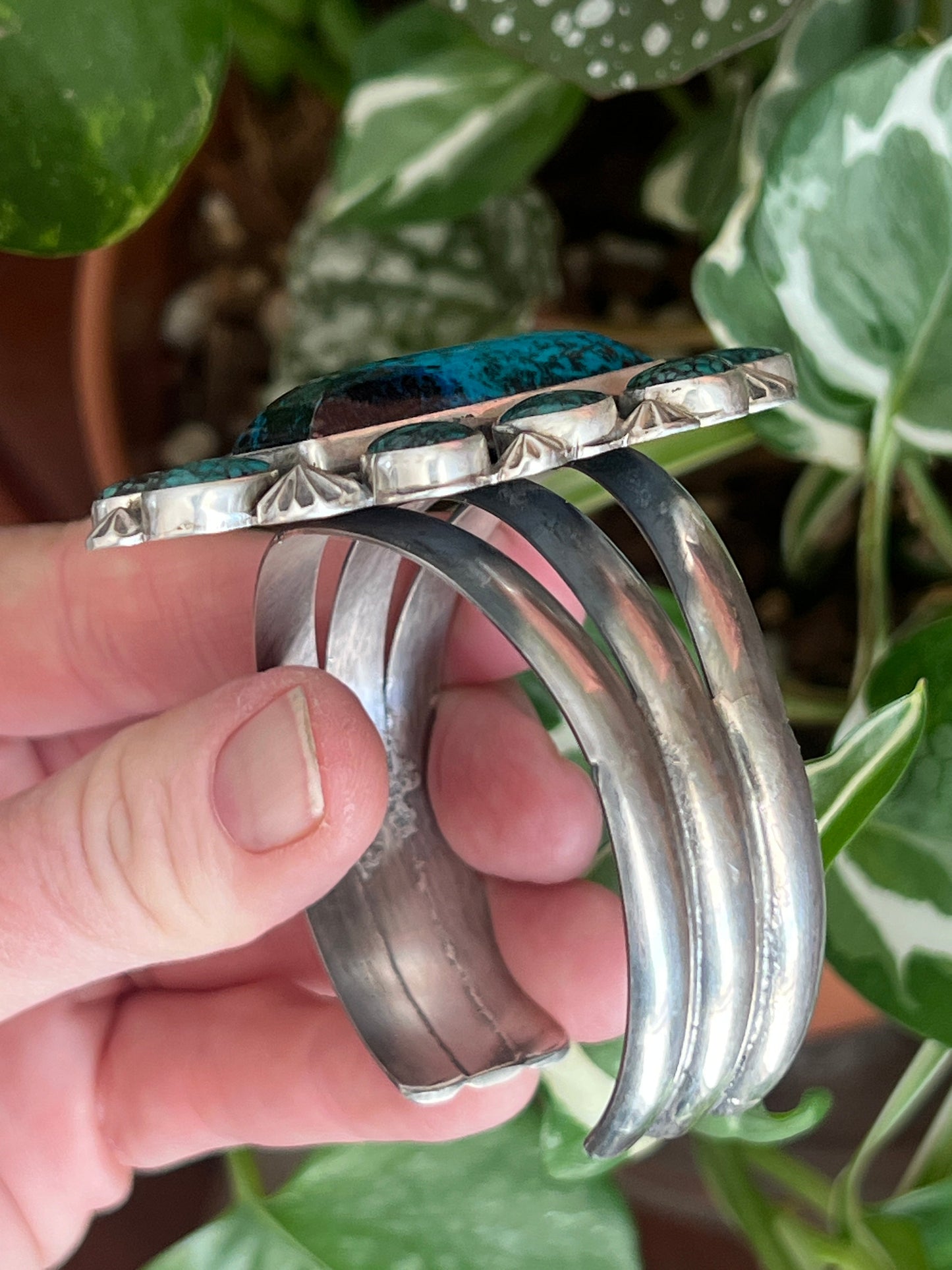 Handcrafted Sterling Silver, Hubei Turquoise and Chrysocolla Azurite Cuff Bracelet by Rosella Paxson /