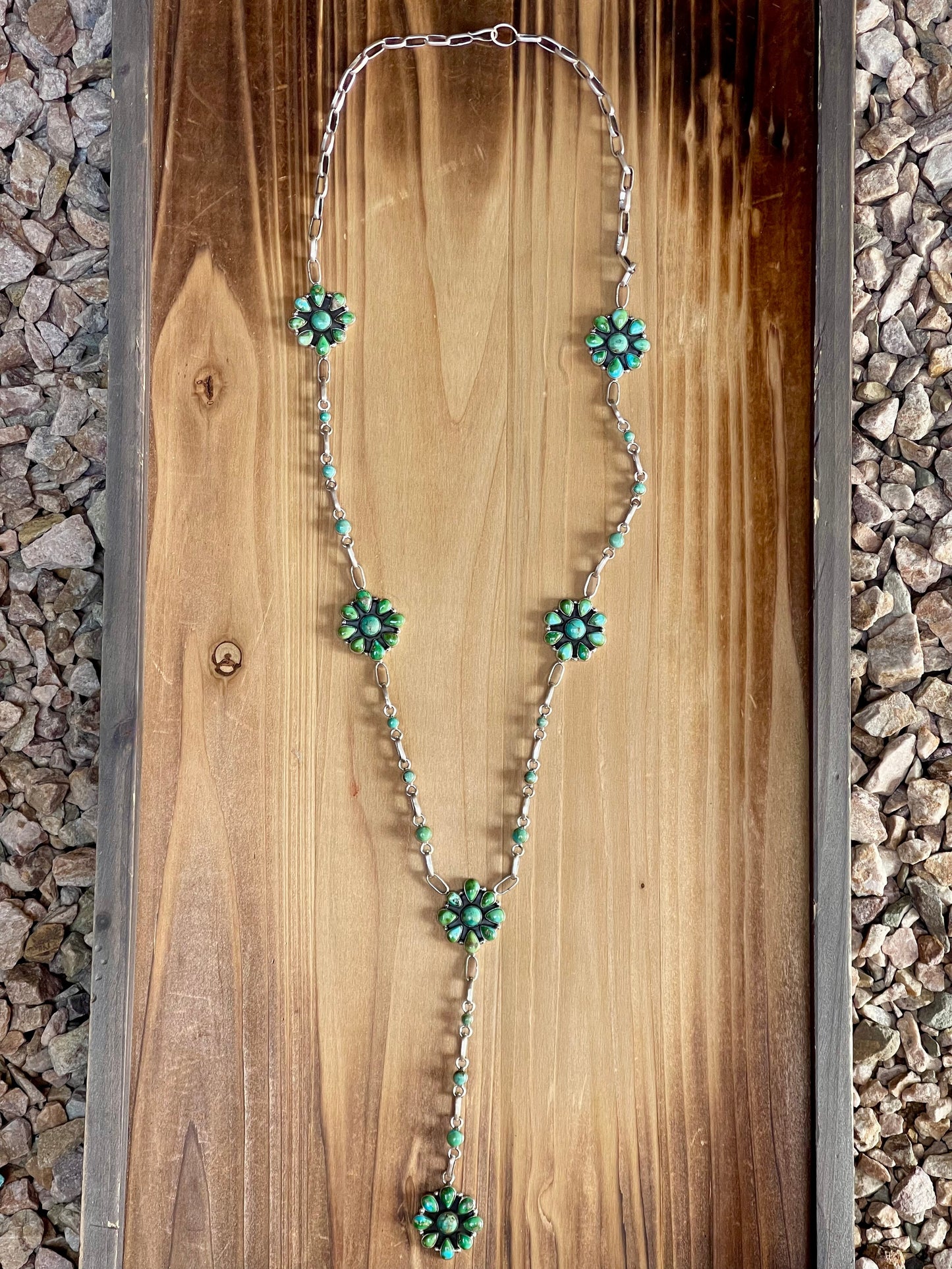 Handmade Sterling Silver & Sonoran Mountain Turquoise Cluster Lariat Necklace