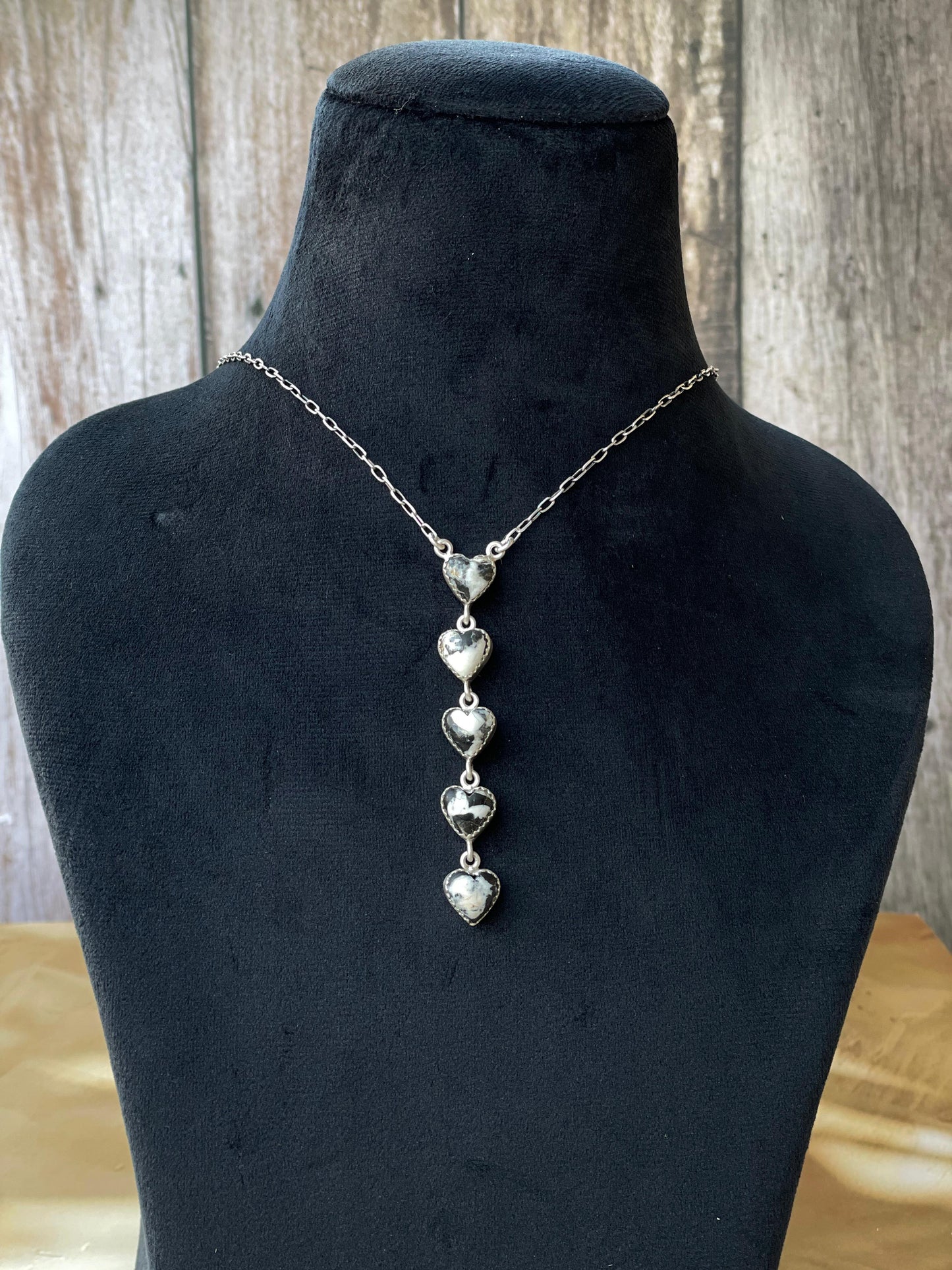 Handmade Sterling Silver & Pink Dream Mojave OR White Buffalo Drop 5 Stone Necklace