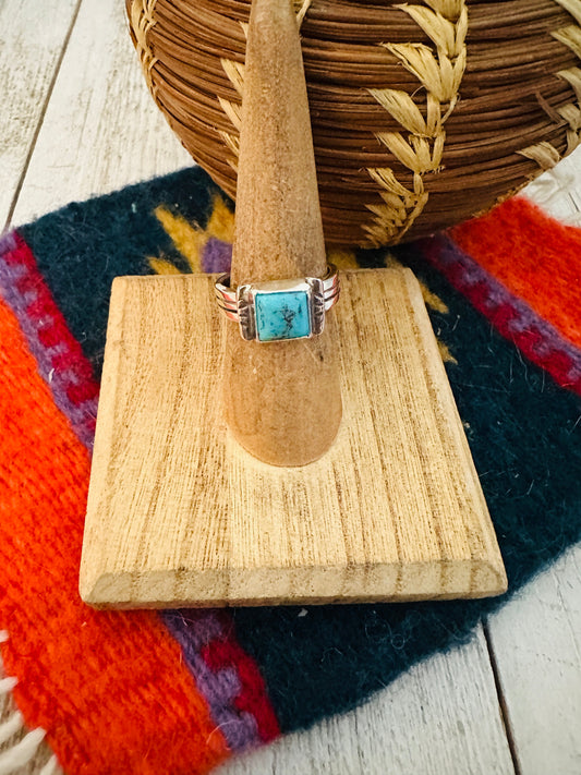 Handcrafted Turquoise & Sterling Silver Square Ring