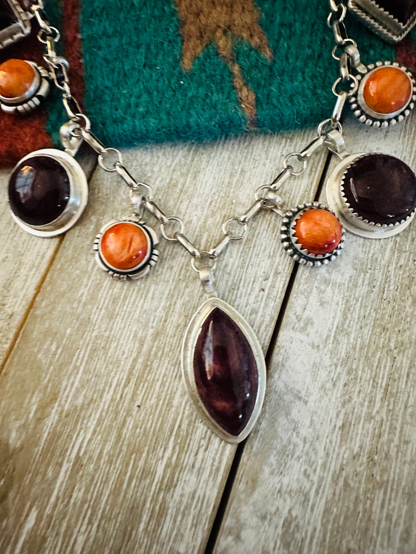Handcrafted Sterling Silver, Purple & Orange Spiny Necklace