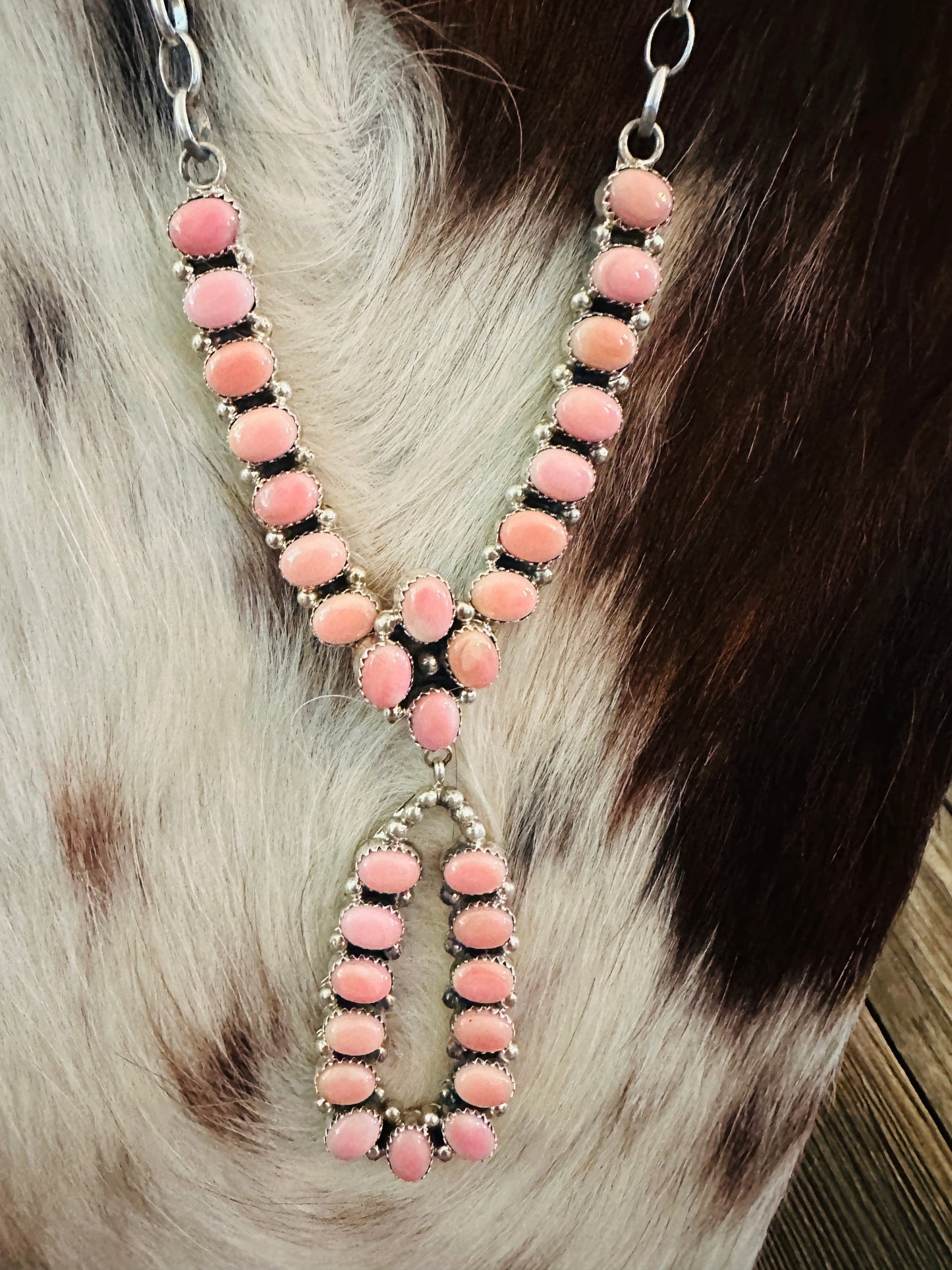 Handcrafted Queen Pink Conch & Sterling Silver Cluster Necklace