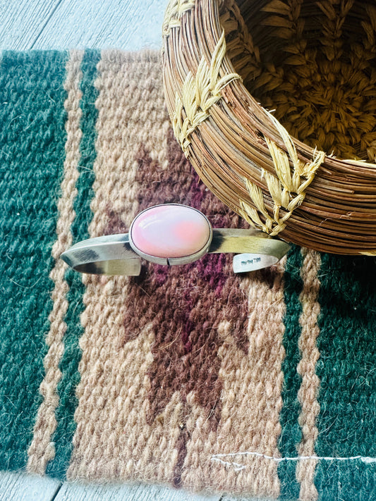 Handcrafted Queen Pink Conch Shell & Sterling Silver Cuff Bracelet