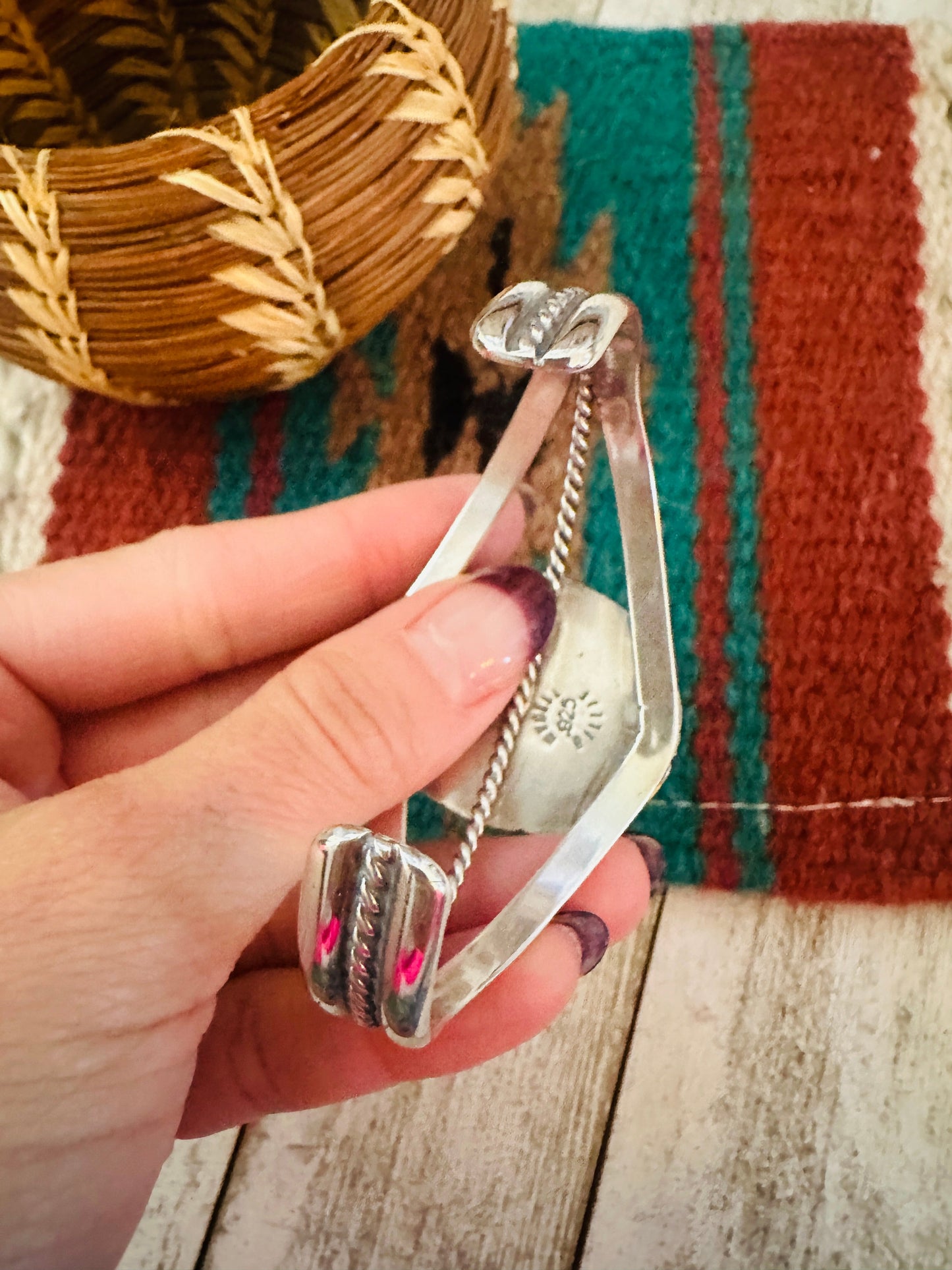 Handcrafted New Lander Turquoise & Sterling Silver Cuff Bracelet by Wydell Billie