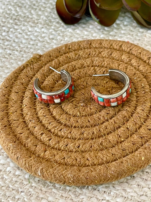 Gorgeous Handmade Sterling Silver & Multi Stone Hoop Earrings