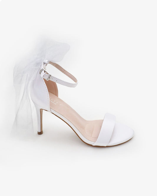 Satin High Heel Wedding Sandals with Tulle Back Bow