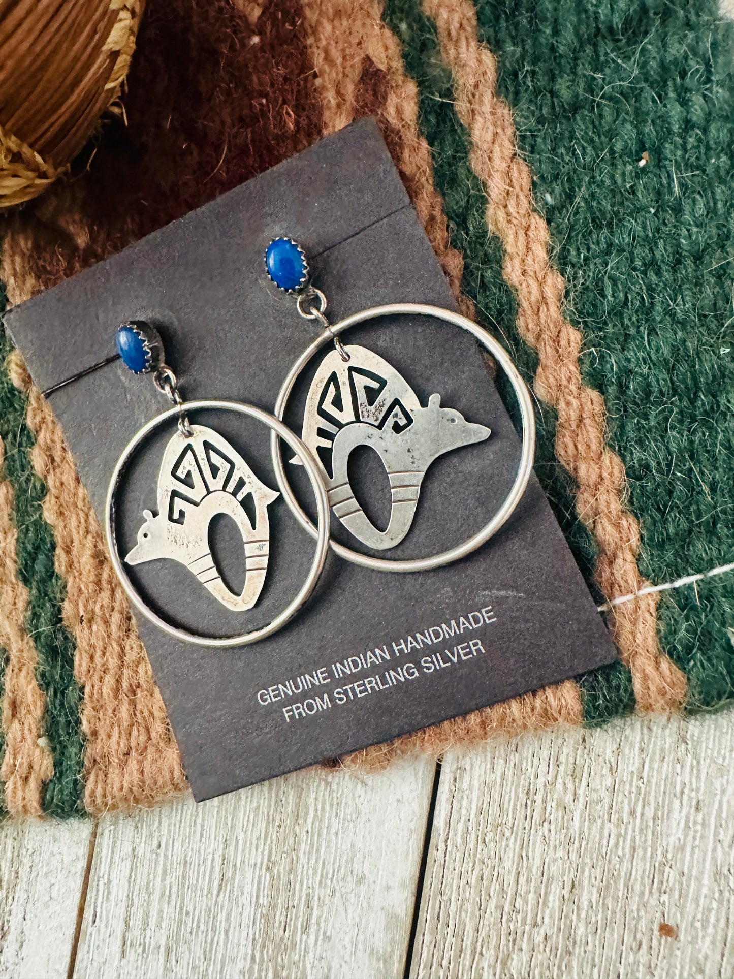 Handcrafted Old Pawn Sterling Silver & Lapis Fetish Bear Dangle Earrings