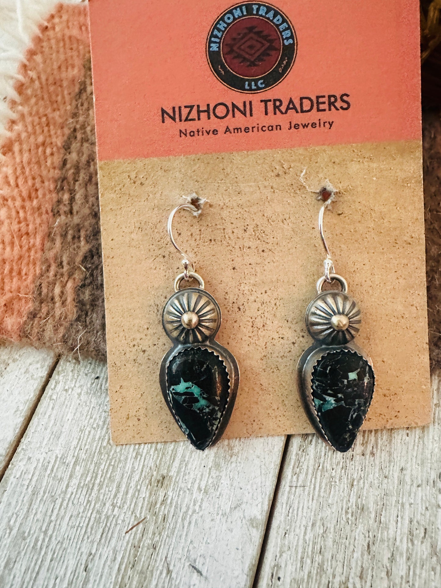 Handcrafted Sterling Silver & Blackjack Turquoise Dangle Earrings
