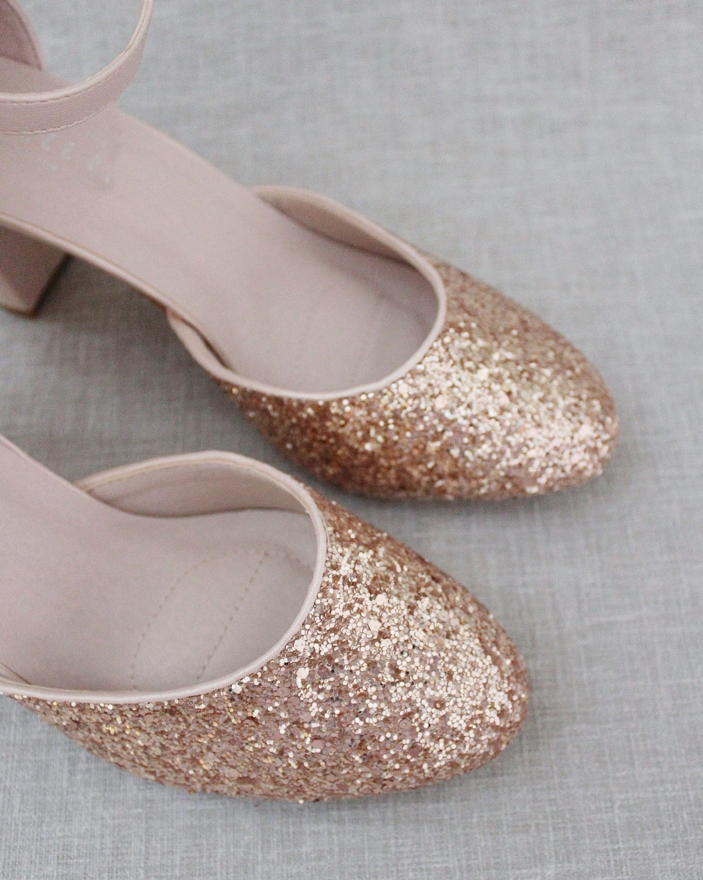 Rock Glitter Block Heel with Blush Satin Back Bow