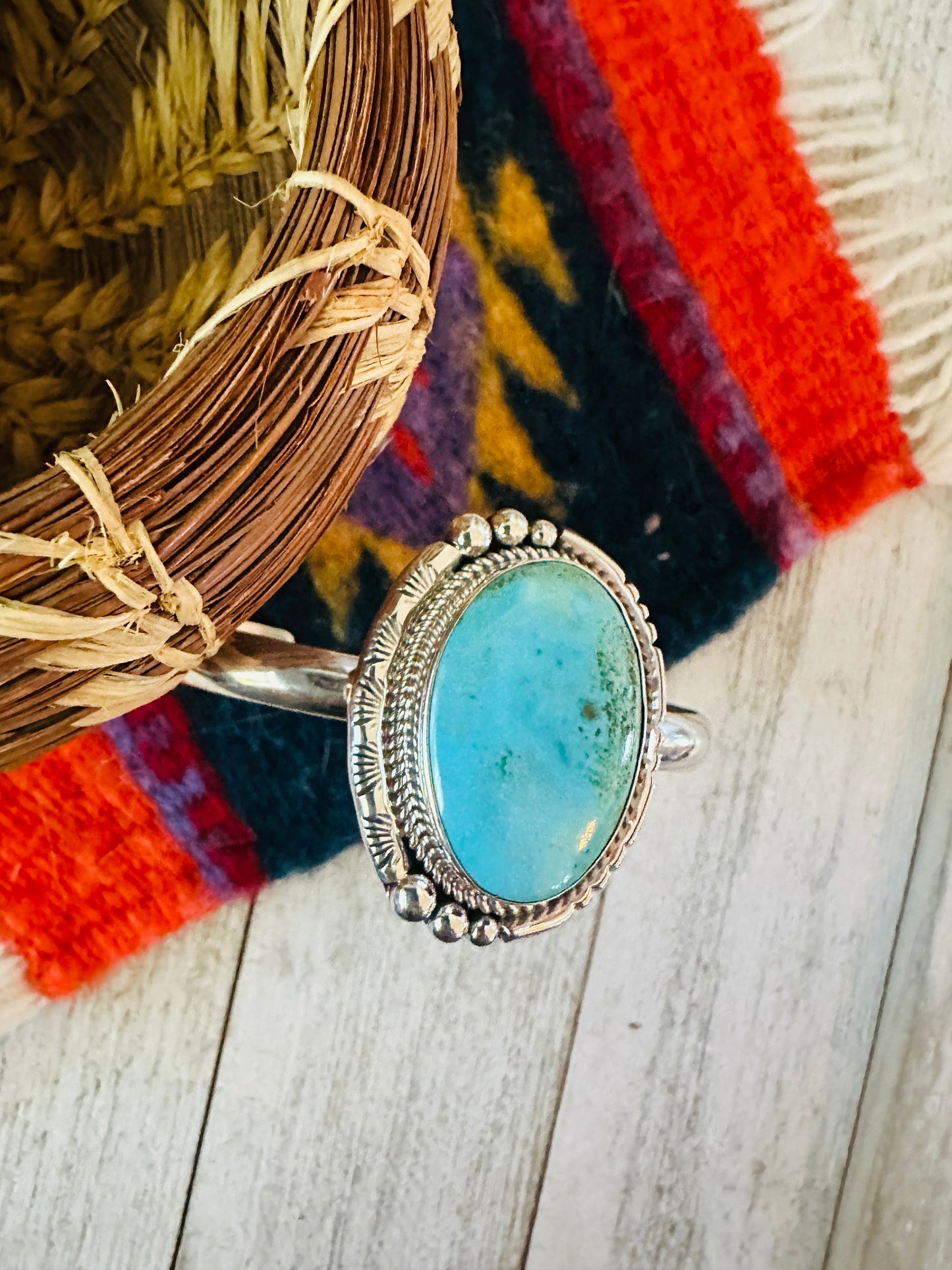 Handcrafted Sterling Silver & Turquoise Cuff Bracelet by Francis Fred