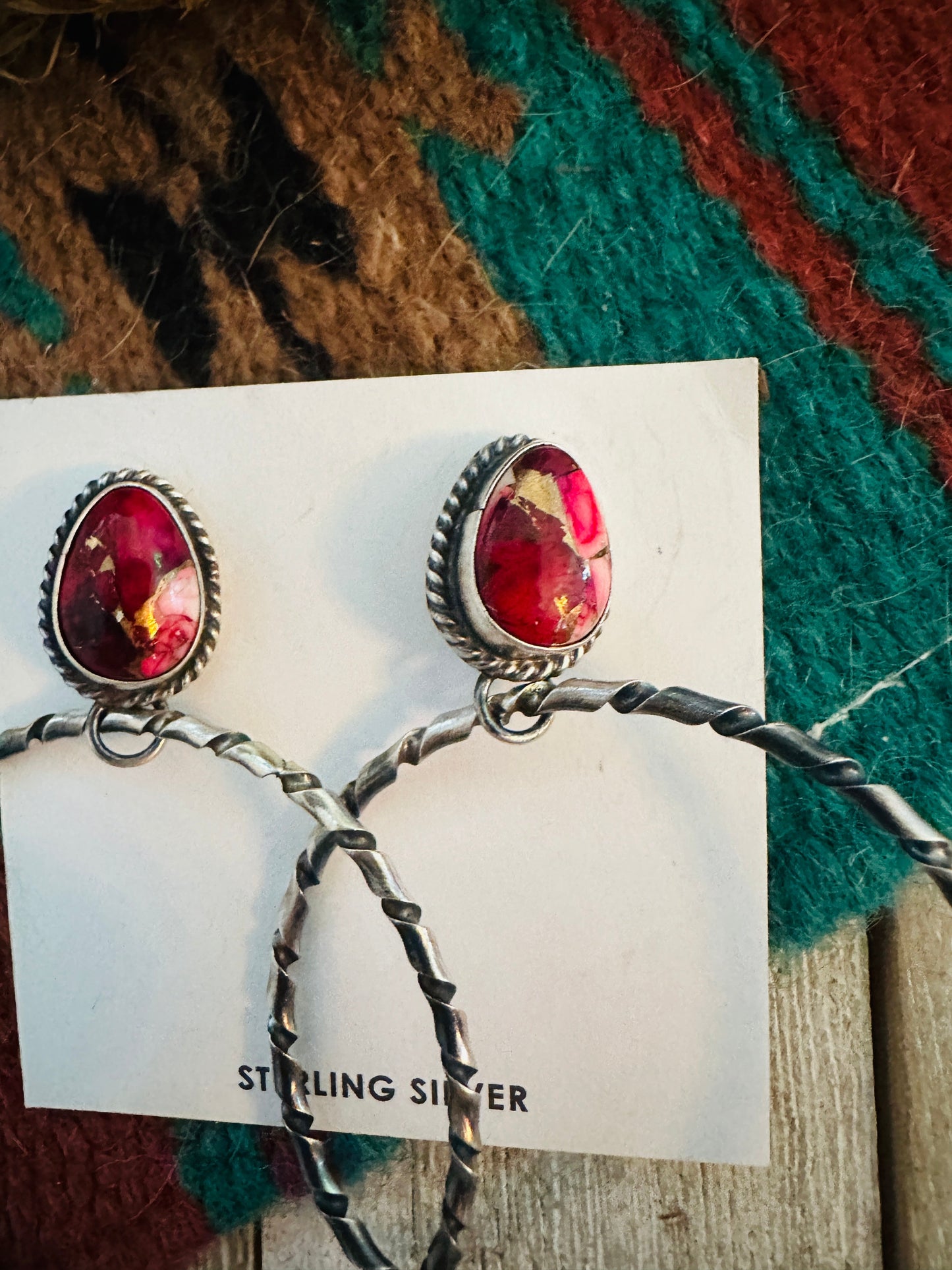 Handcrafted Rose Dahlia and Sterling Silver Dangle Hoop Earrings