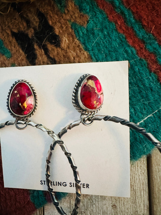 Handcrafted Rose Dahlia and Sterling Silver Dangle Hoop Earrings