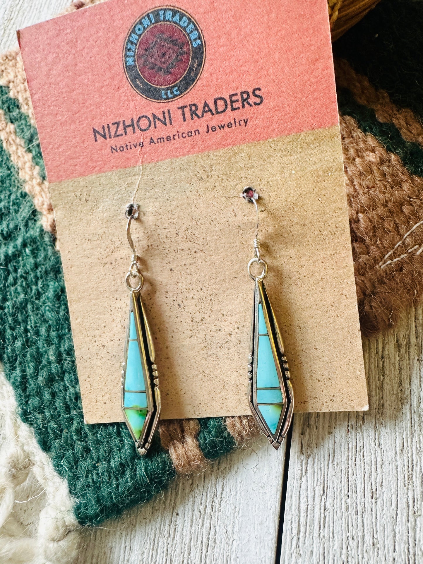 Handcrafted Sonoran Mountain Turquoise And Sterling Silver Inlay Dangle Earrings