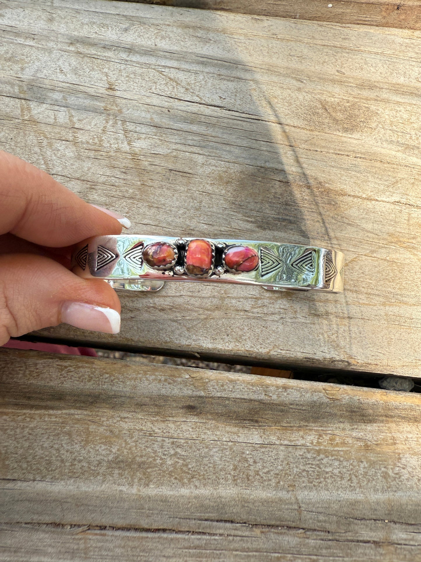 Handmade Sterling Silver & Pink Dream Mojave Cuff Bracelet