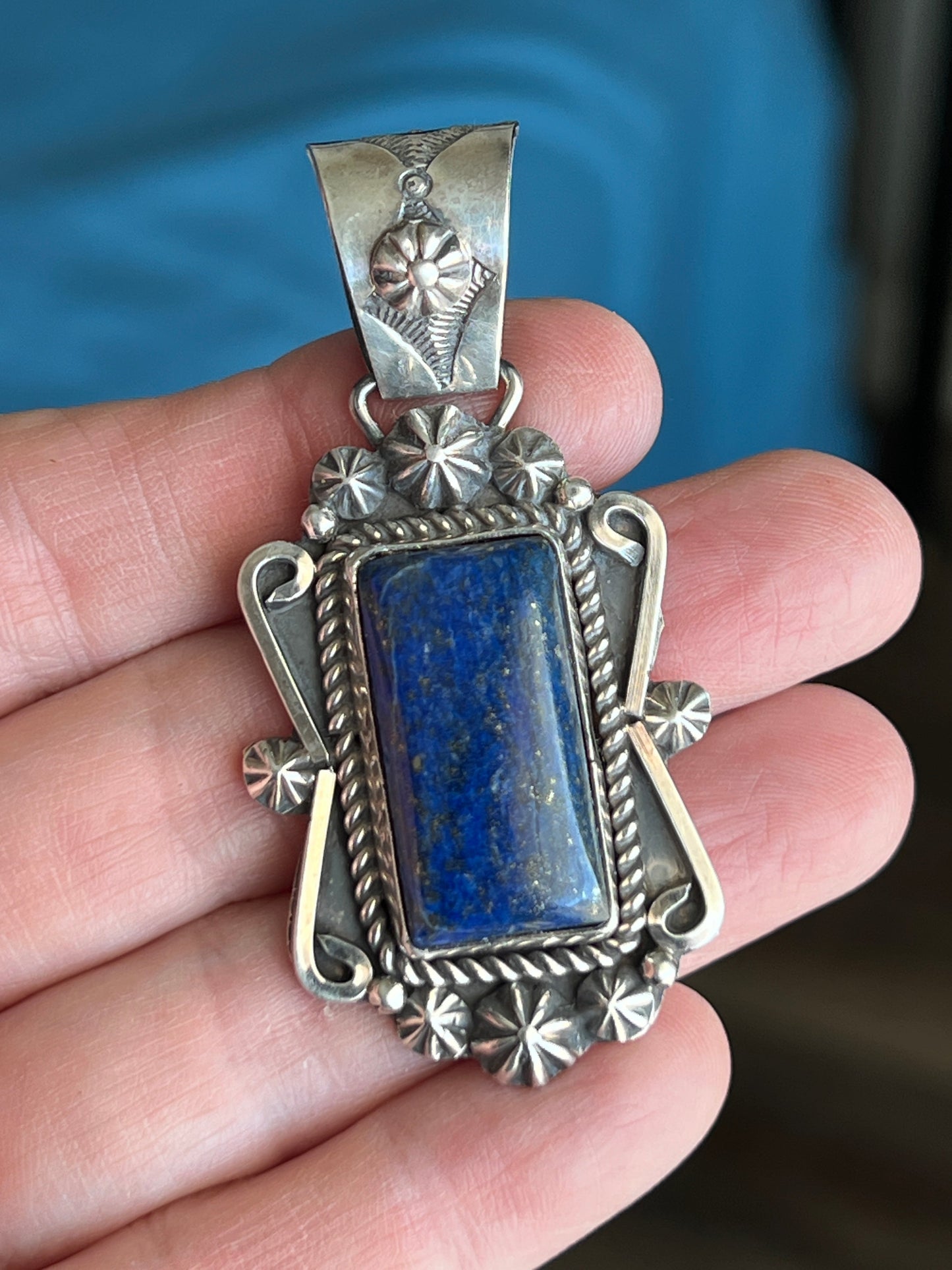 Handcrafted Rectangular Sterling Silver and Lapis Lazuli Pendant by Rosella Paxson