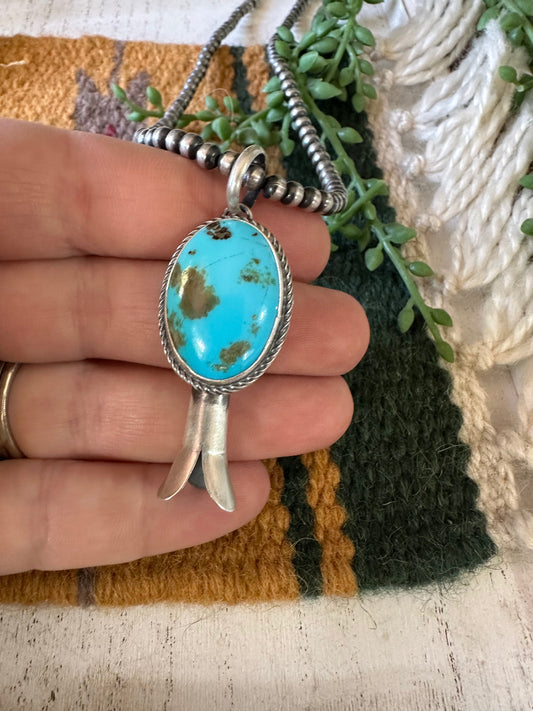 Handcrafted Sterling Silver & Turquoise Blossom Pendant Signed
