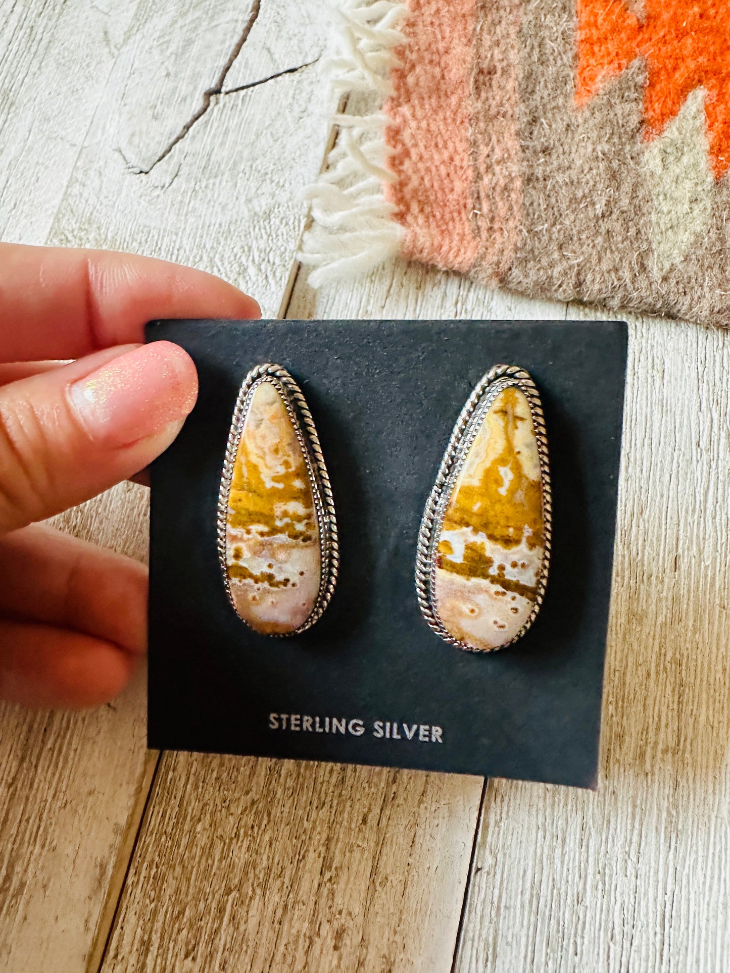 Handcrafted Jasper Sterling Silver Post Earrings Signed