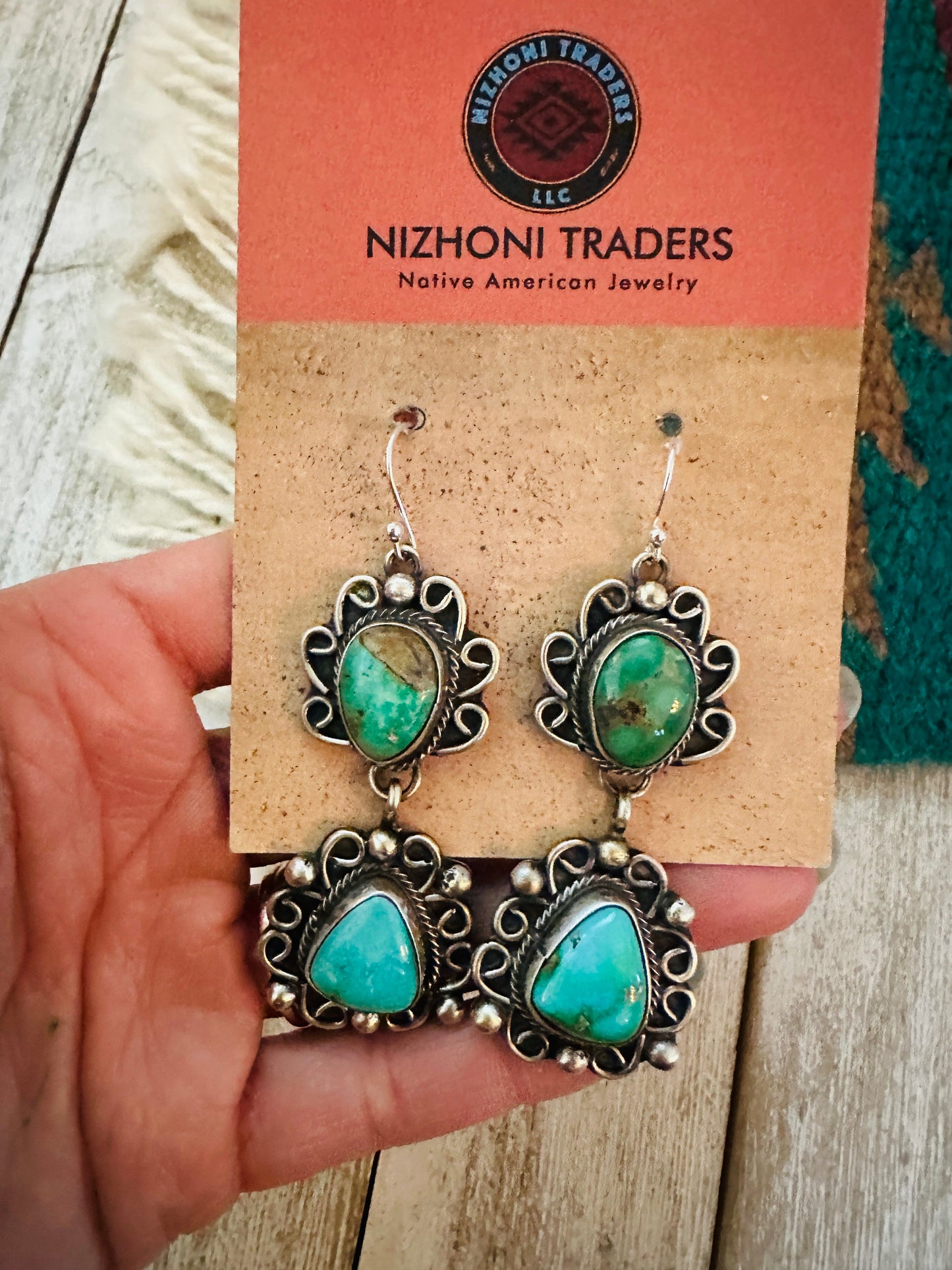 Handcrafted Turquoise & Sterling Silver Dangle Earrings by Sheila Becenti