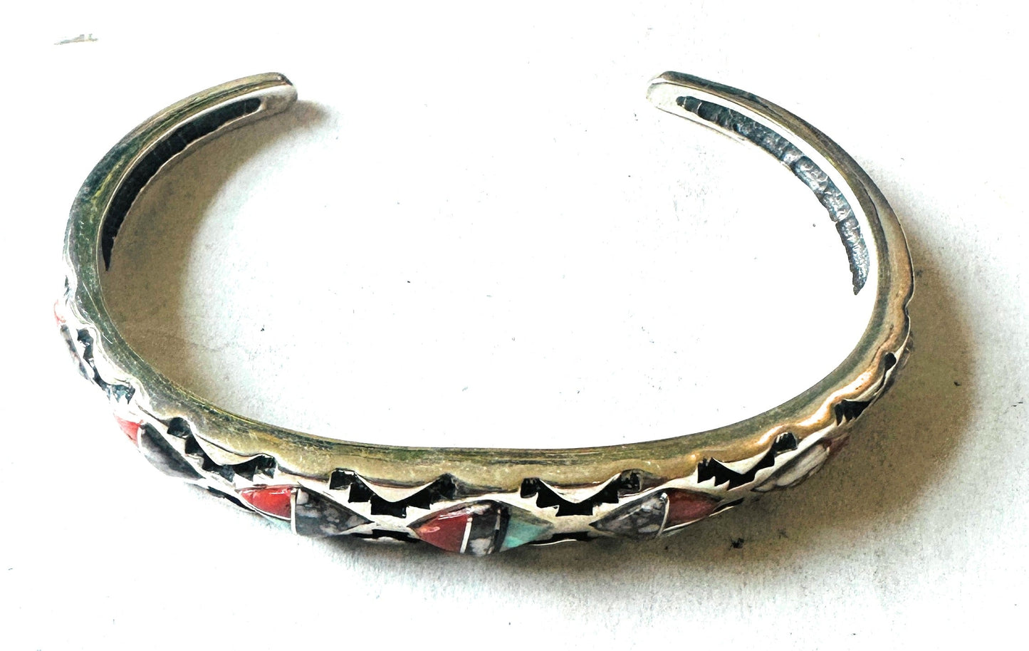Handcrafted Multi Stone & Sterling Silver Inlay Cuff Bracelet