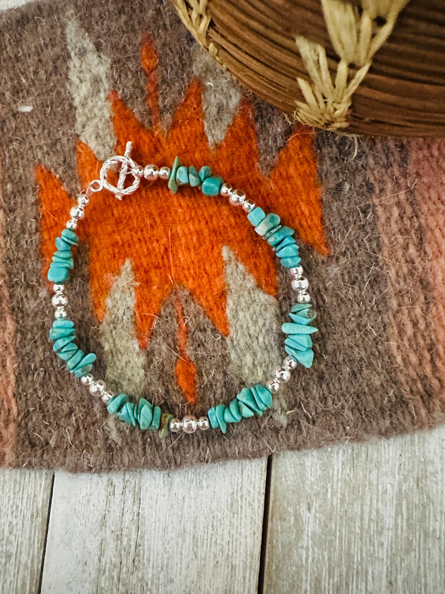 Handcrafted  Sterling Silver Pearl & Turquoise Beaded Bracelet