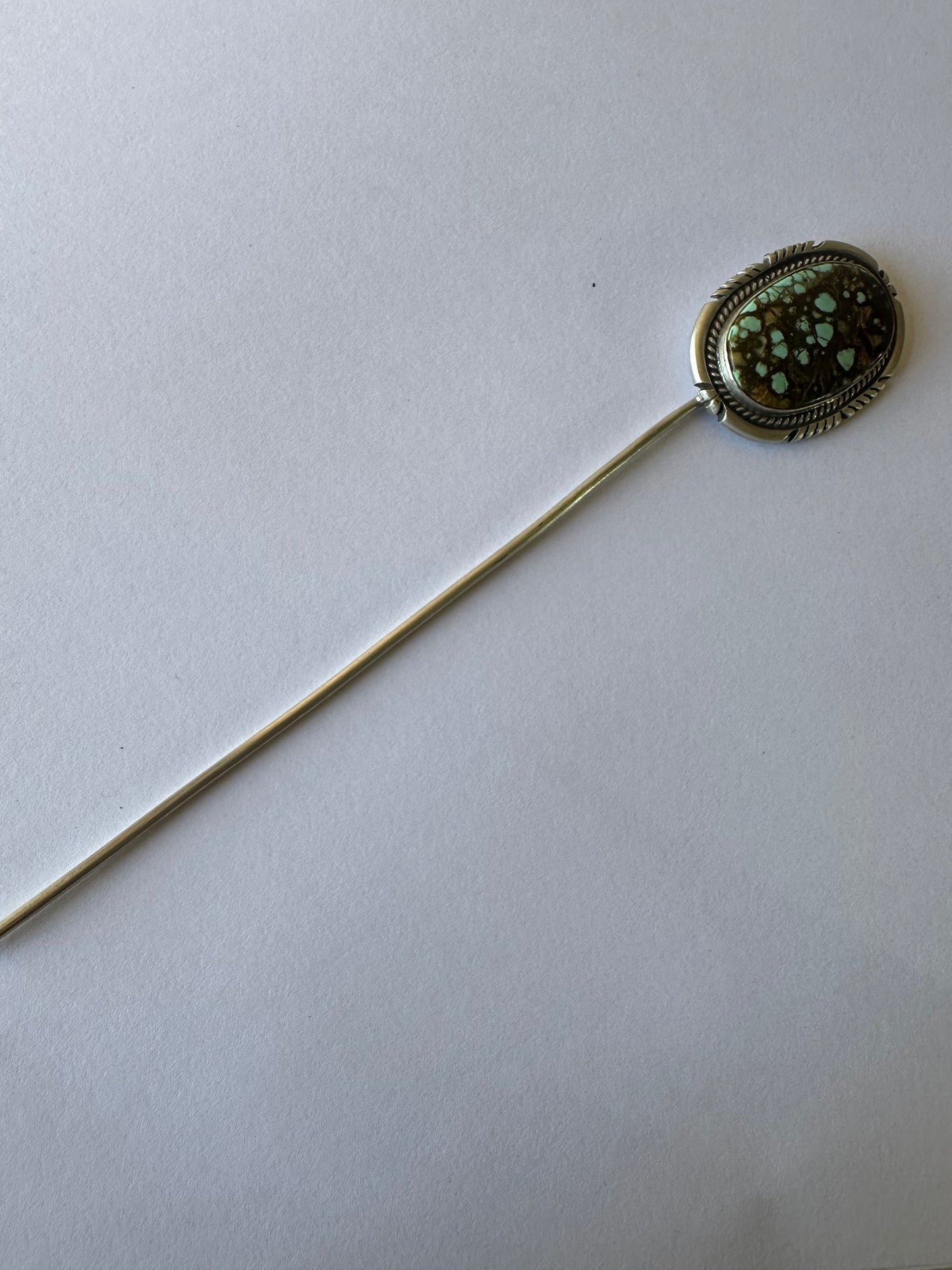 Handcrafted Turquoise & Sterling Silver Hair Pin Signed