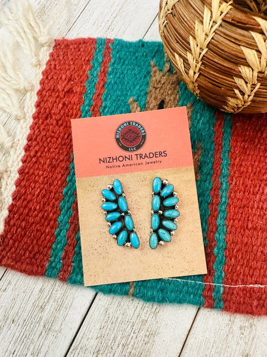 Handcrafted Sleeping Beauty Turquoise and Sterling Silver Cluster Earrings